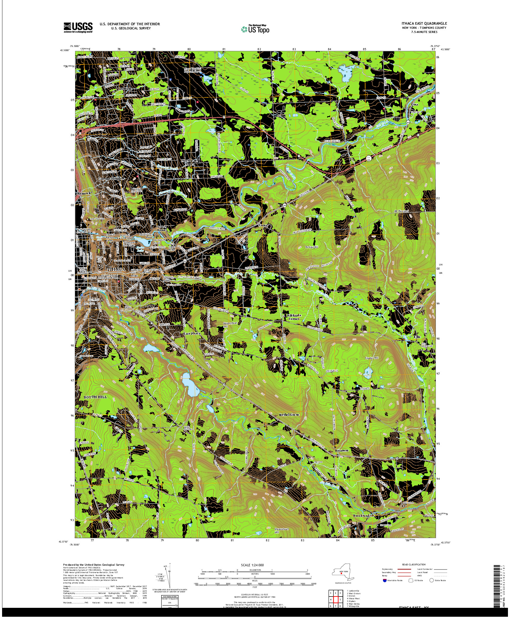 USGS US TOPO 7.5-MINUTE MAP FOR ITHACA EAST, NY 2019