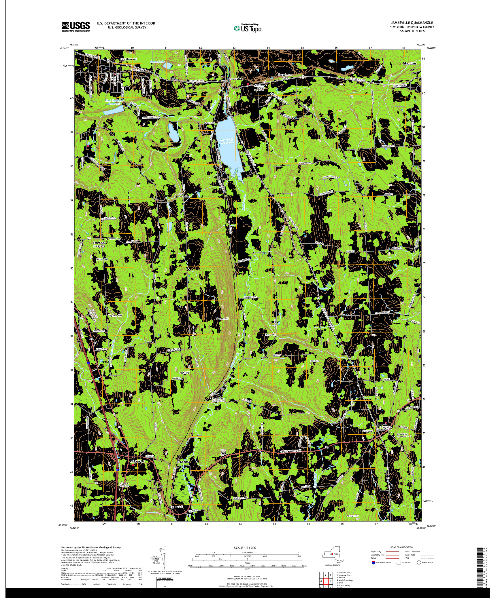 USGS US TOPO 7.5-MINUTE MAP FOR JAMESVILLE, NY 2019