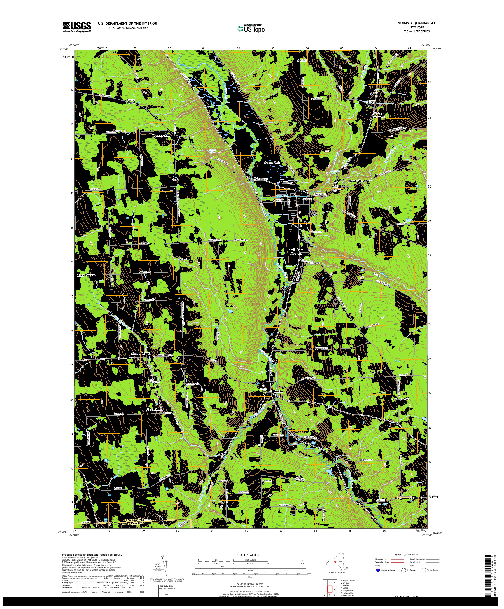 USGS US TOPO 7.5-MINUTE MAP FOR MORAVIA, NY 2019