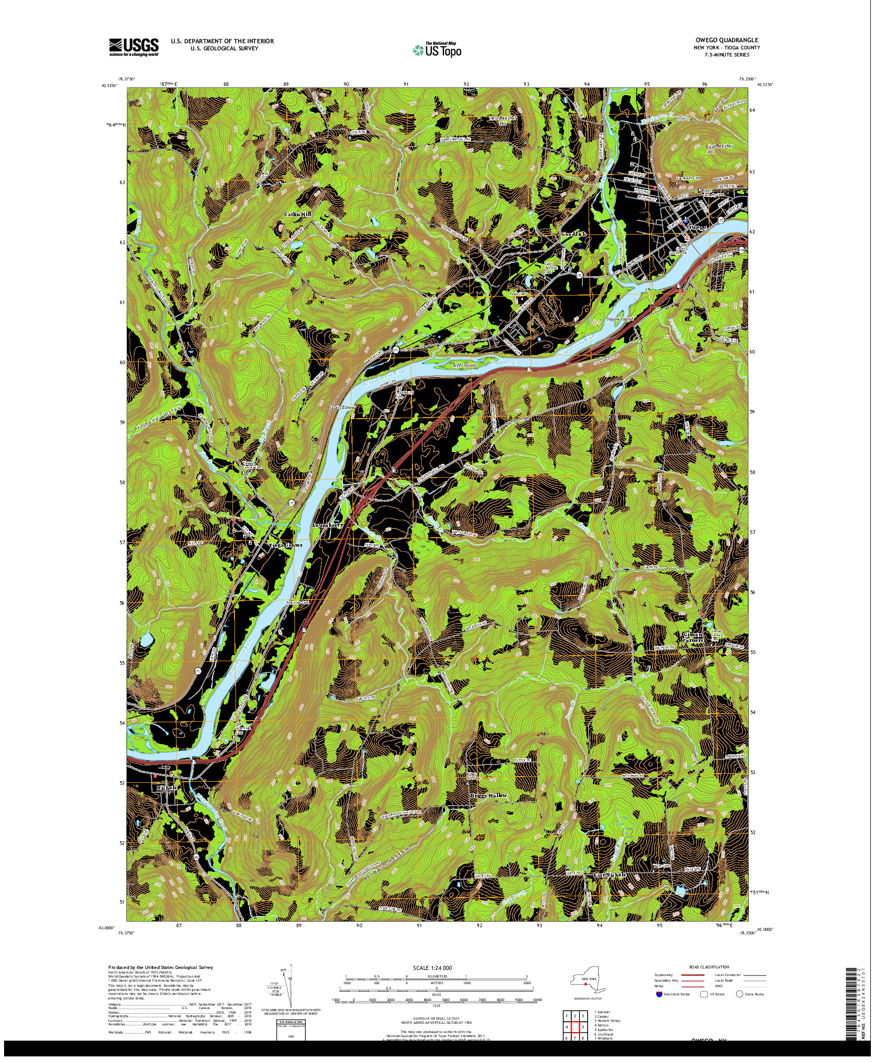 USGS US TOPO 7.5-MINUTE MAP FOR OWEGO, NY 2019