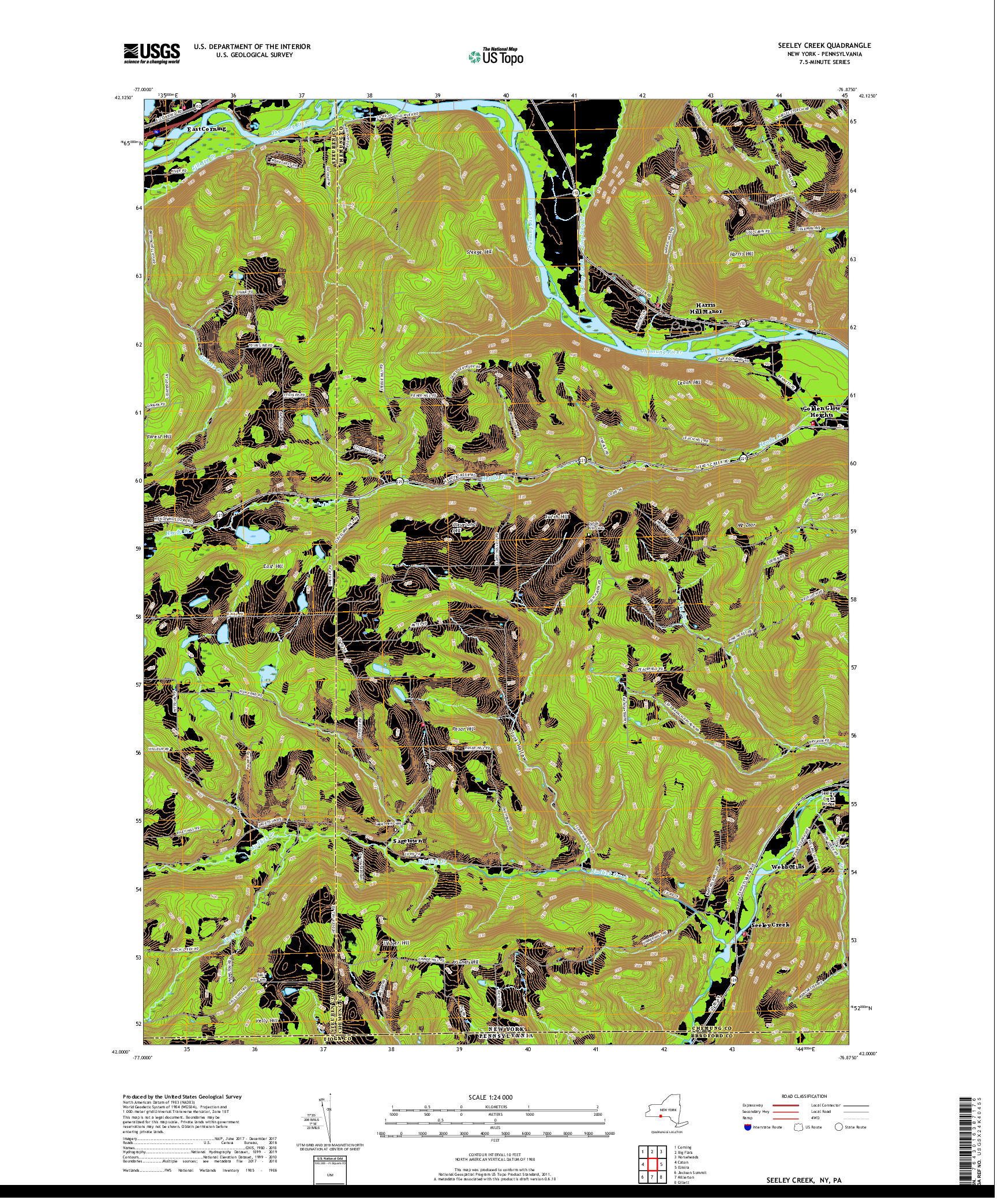 USGS US TOPO 7.5-MINUTE MAP FOR SEELEY CREEK, NY,PA 2019