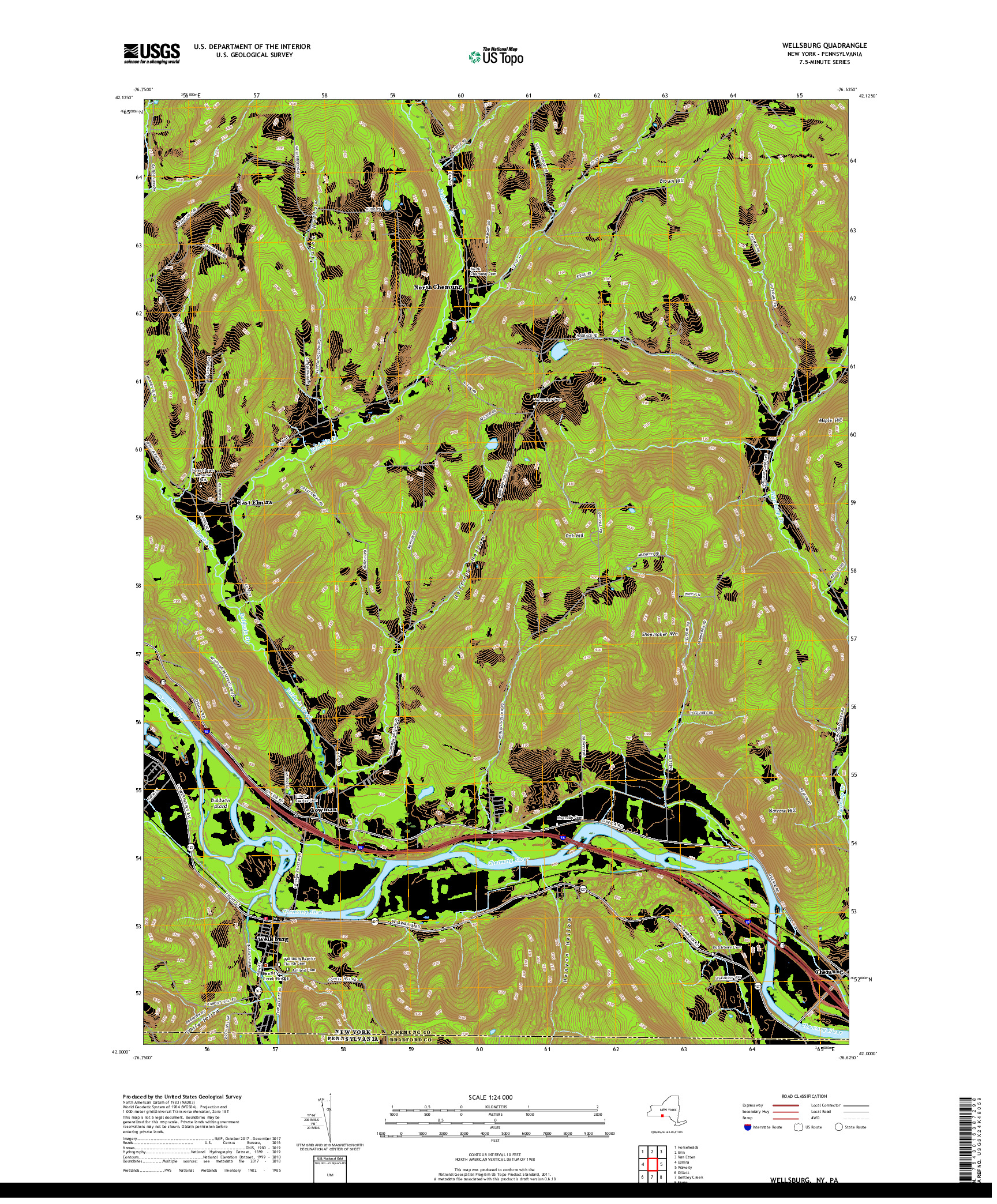 USGS US TOPO 7.5-MINUTE MAP FOR WELLSBURG, NY,PA 2019