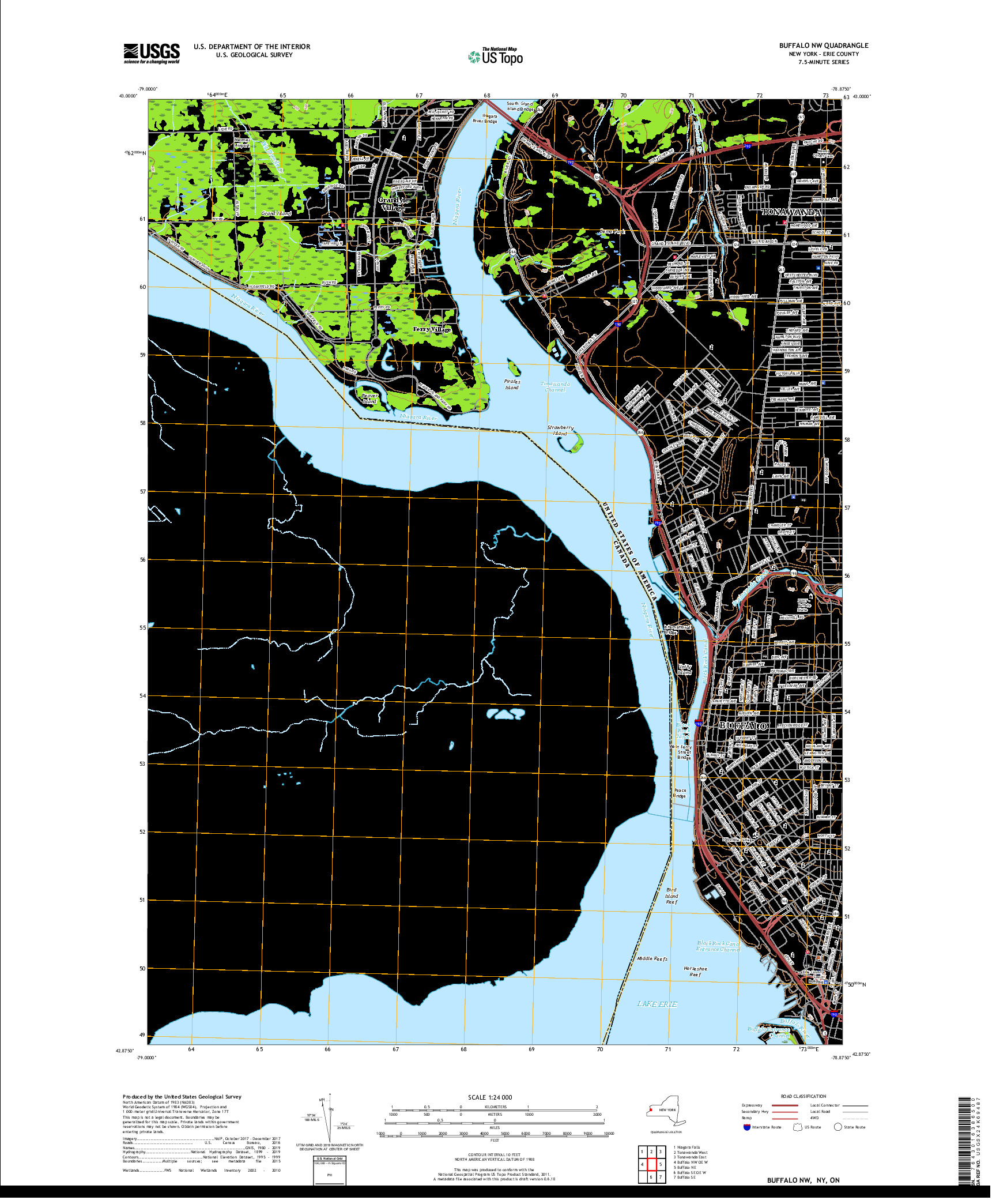 USGS US TOPO 7.5-MINUTE MAP FOR BUFFALO NW, NY,ON 2019
