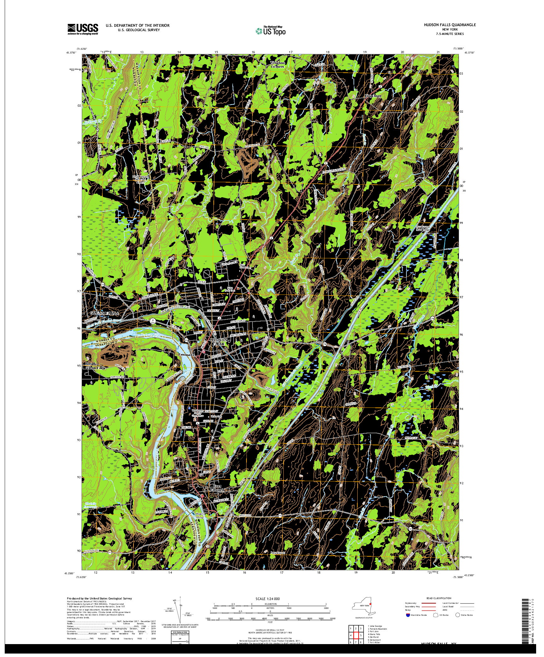 USGS US TOPO 7.5-MINUTE MAP FOR HUDSON FALLS, NY 2019
