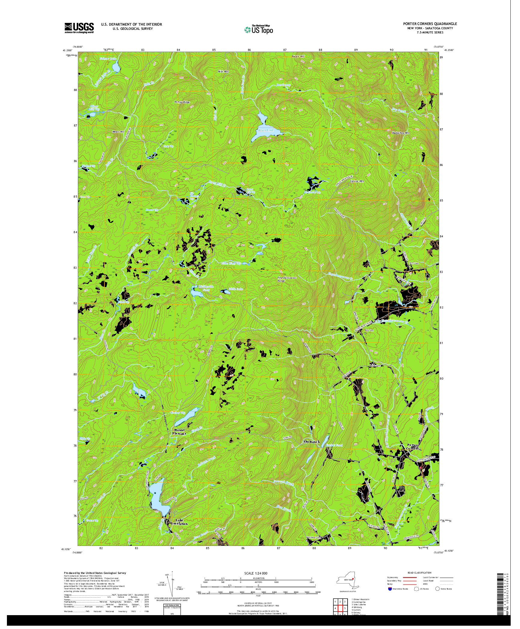 USGS US TOPO 7.5-MINUTE MAP FOR PORTER CORNERS, NY 2019