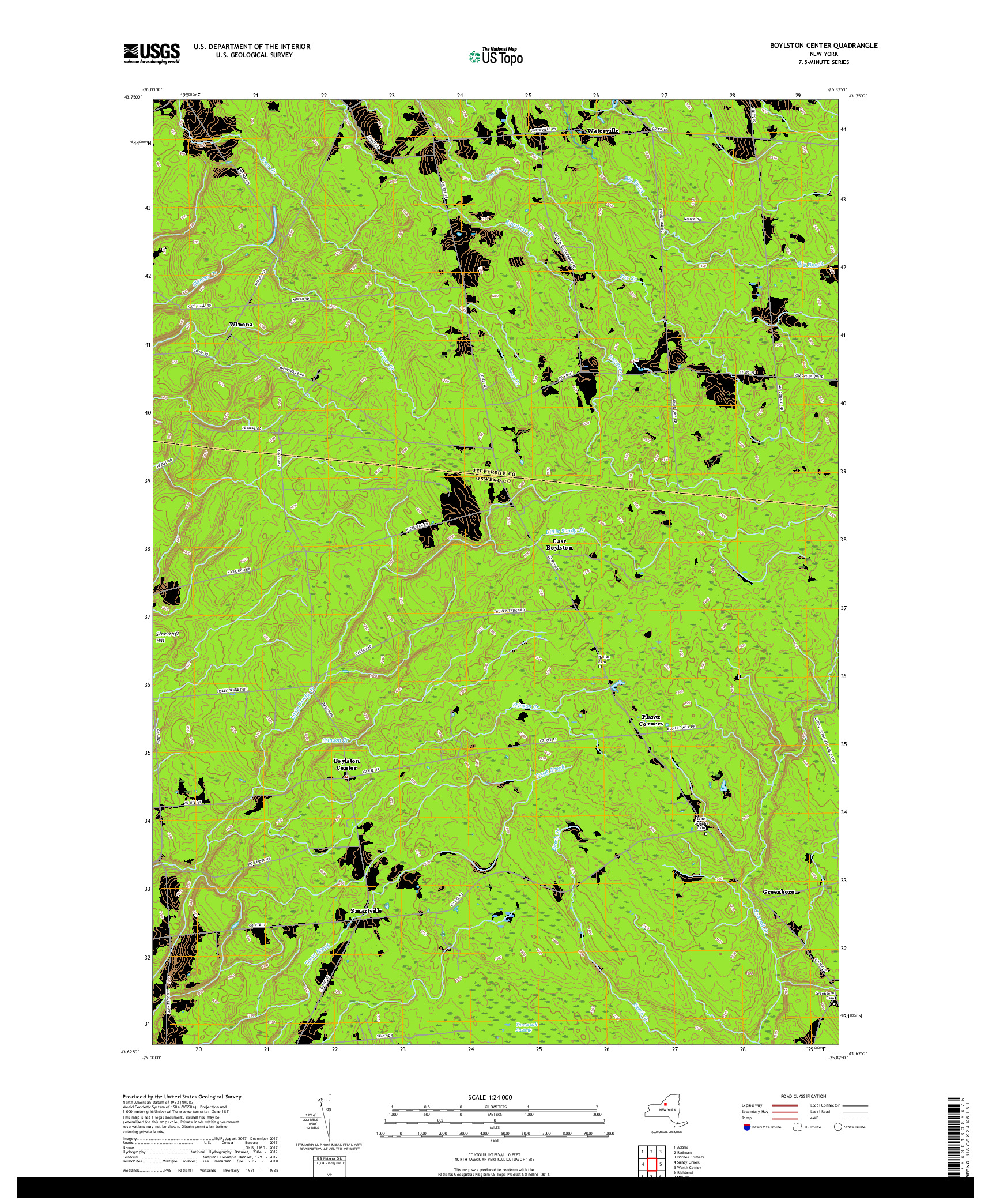 USGS US TOPO 7.5-MINUTE MAP FOR BOYLSTON CENTER, NY 2019