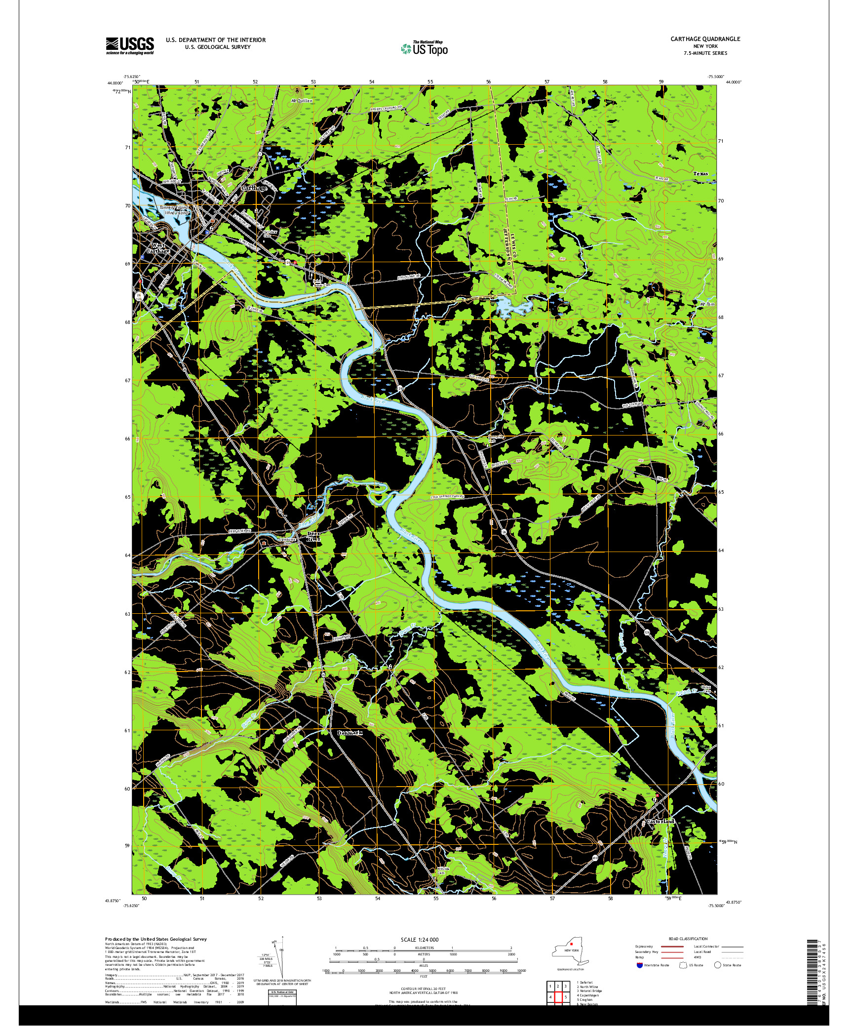 USGS US TOPO 7.5-MINUTE MAP FOR CARTHAGE, NY 2019