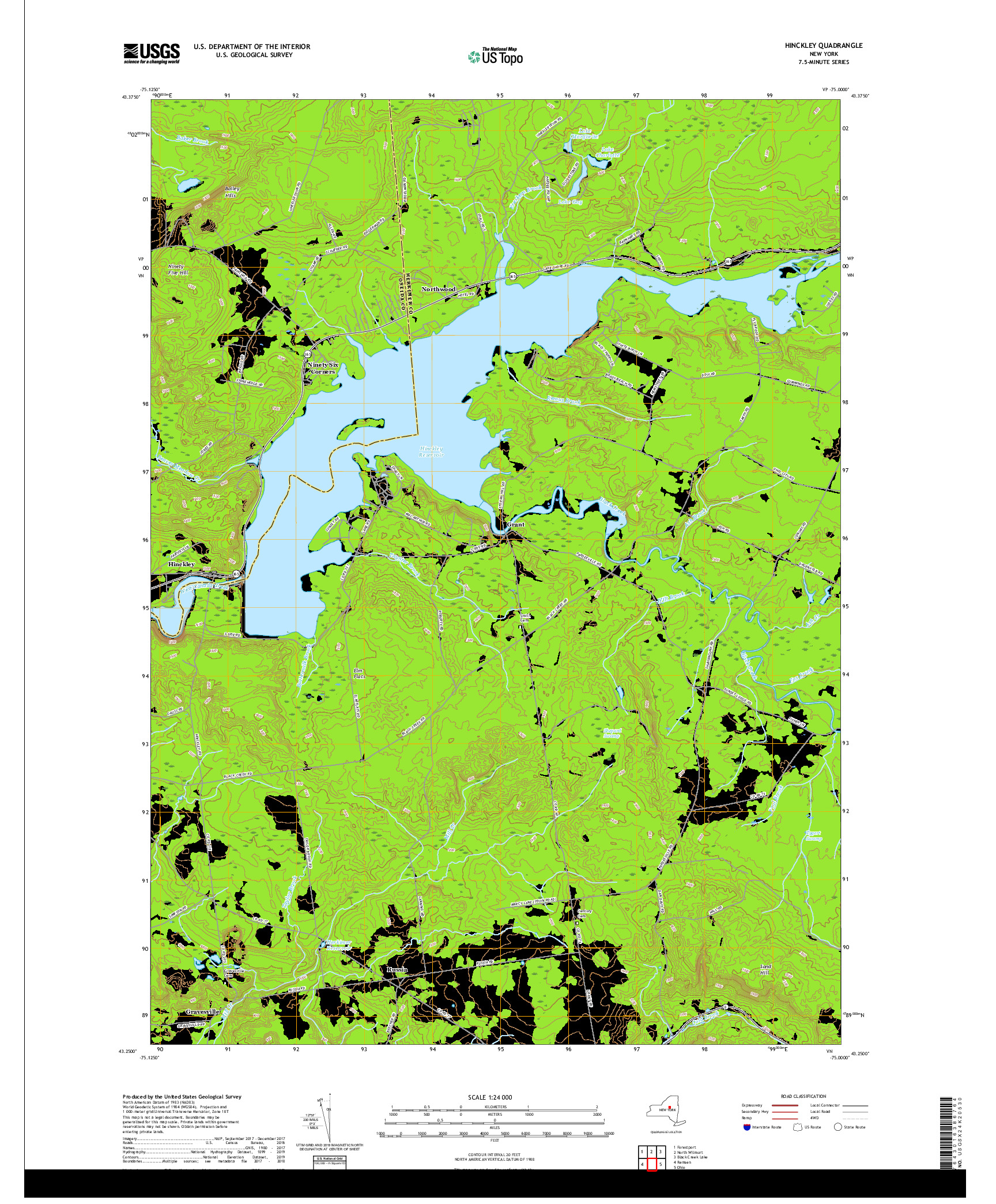 USGS US TOPO 7.5-MINUTE MAP FOR HINCKLEY, NY 2019