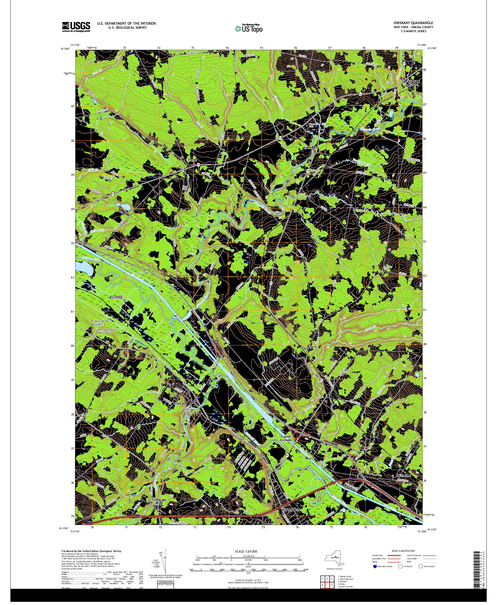 USGS US TOPO 7.5-MINUTE MAP FOR ORISKANY, NY 2019