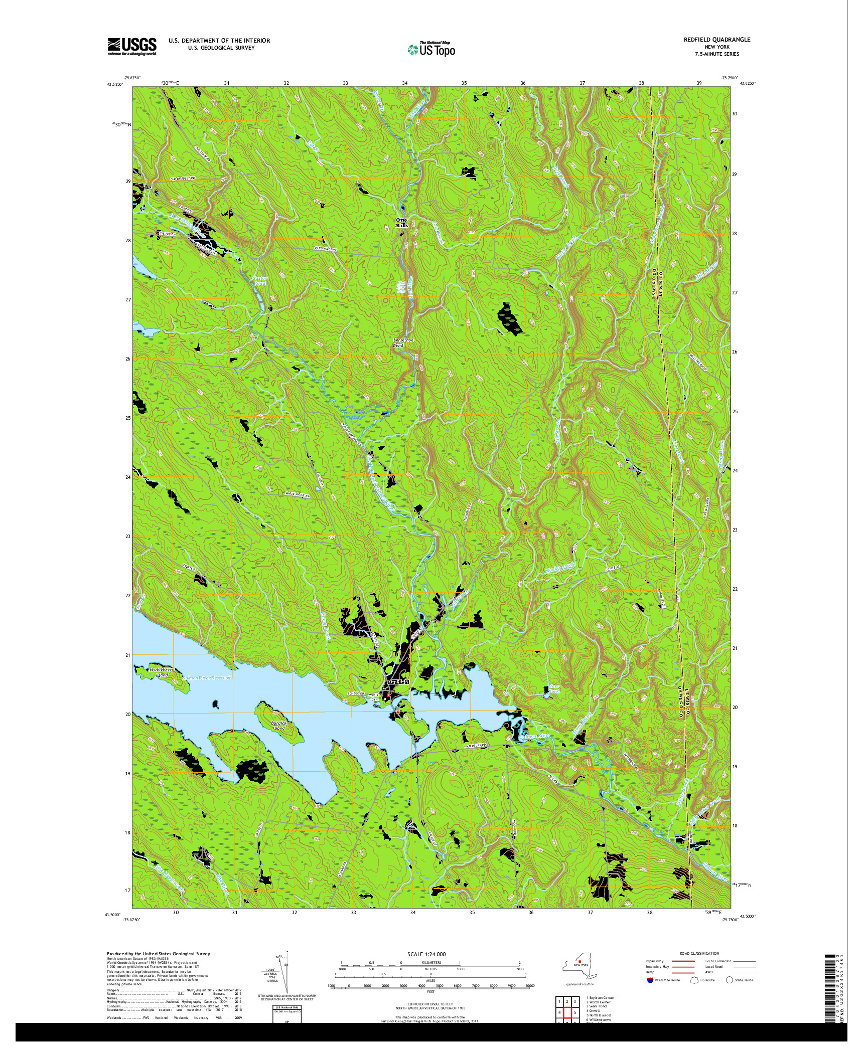 USGS US TOPO 7.5-MINUTE MAP FOR REDFIELD, NY 2019