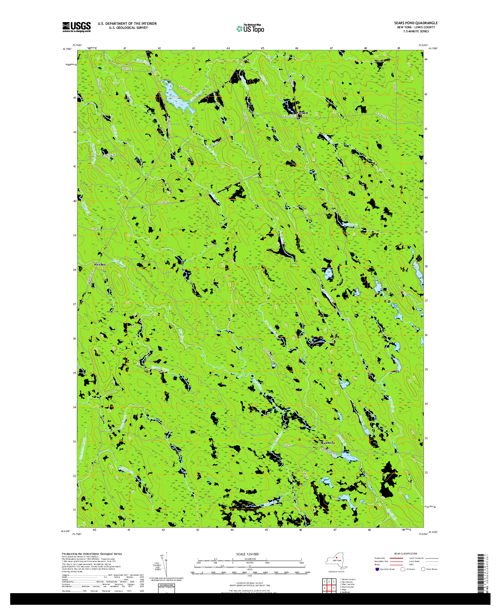 USGS US TOPO 7.5-MINUTE MAP FOR SEARS POND, NY 2019