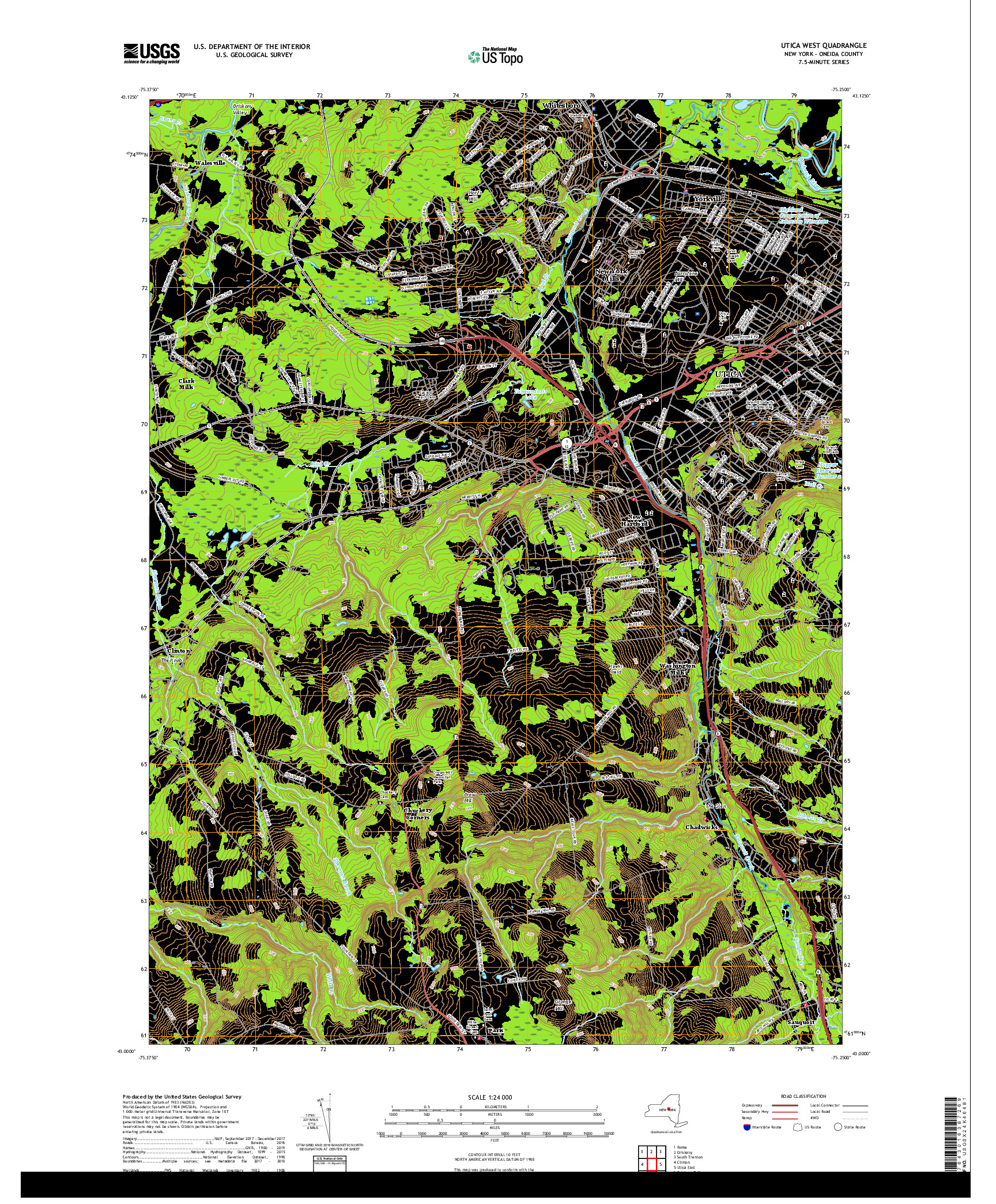 USGS US TOPO 7.5-MINUTE MAP FOR UTICA WEST, NY 2019