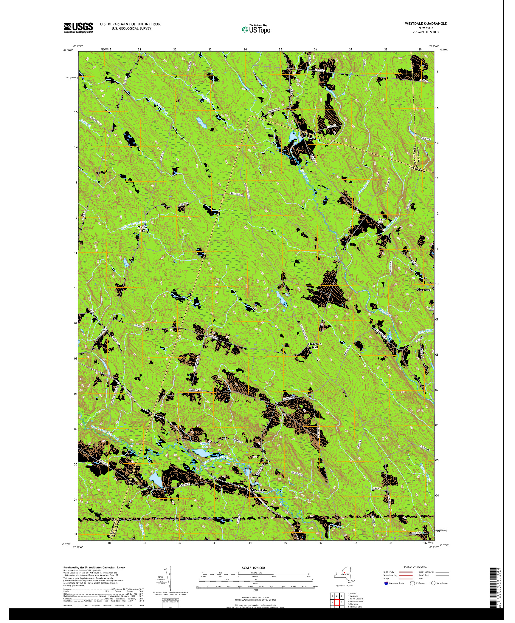USGS US TOPO 7.5-MINUTE MAP FOR WESTDALE, NY 2019