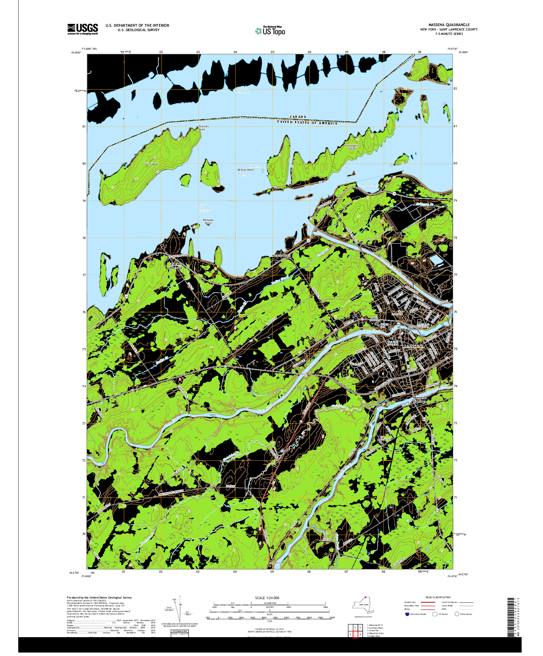 USGS US TOPO 7.5-MINUTE MAP FOR MASSENA, NY,ON 2019