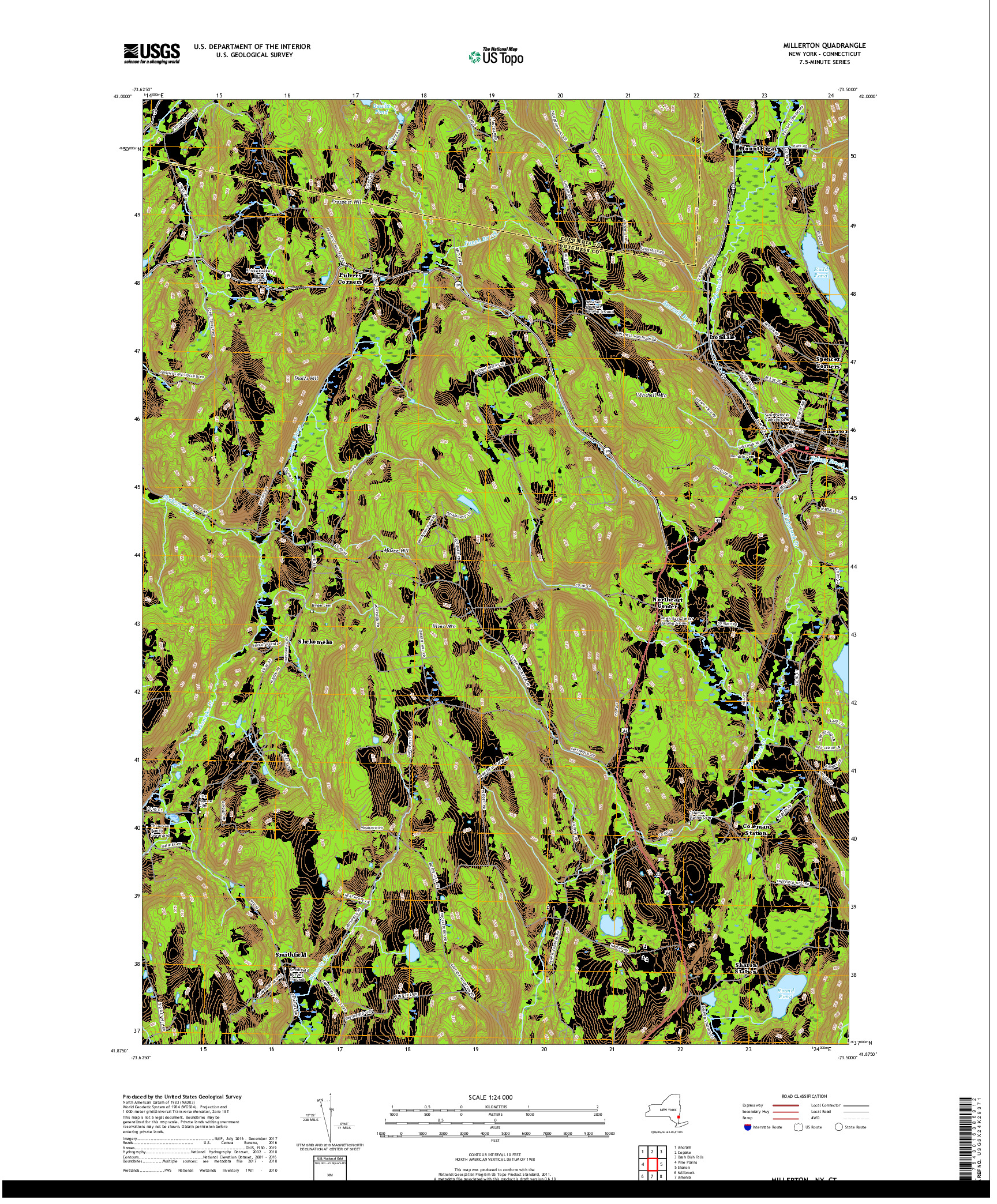 USGS US TOPO 7.5-MINUTE MAP FOR MILLERTON, NY,CT 2019