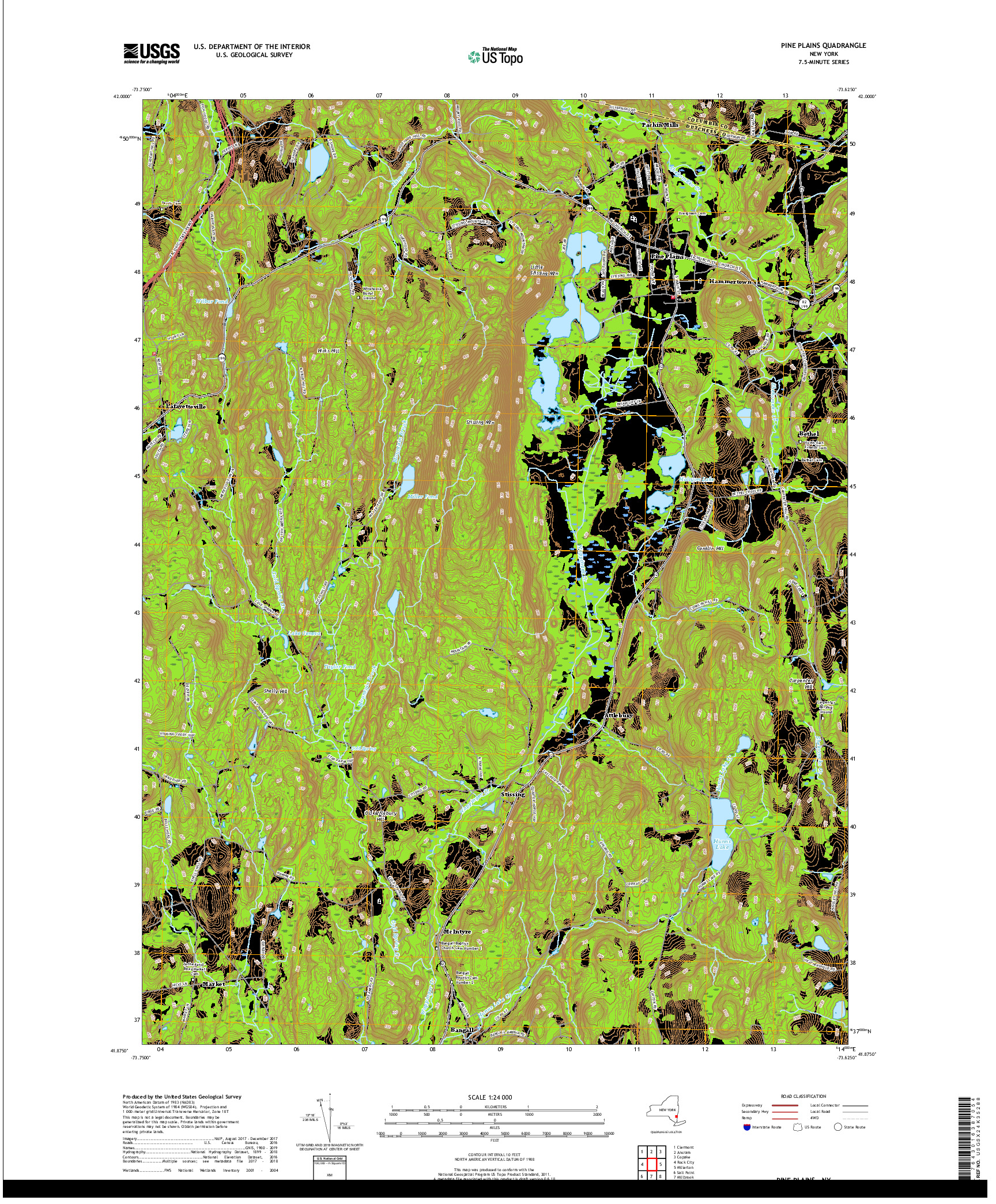 USGS US TOPO 7.5-MINUTE MAP FOR PINE PLAINS, NY 2019