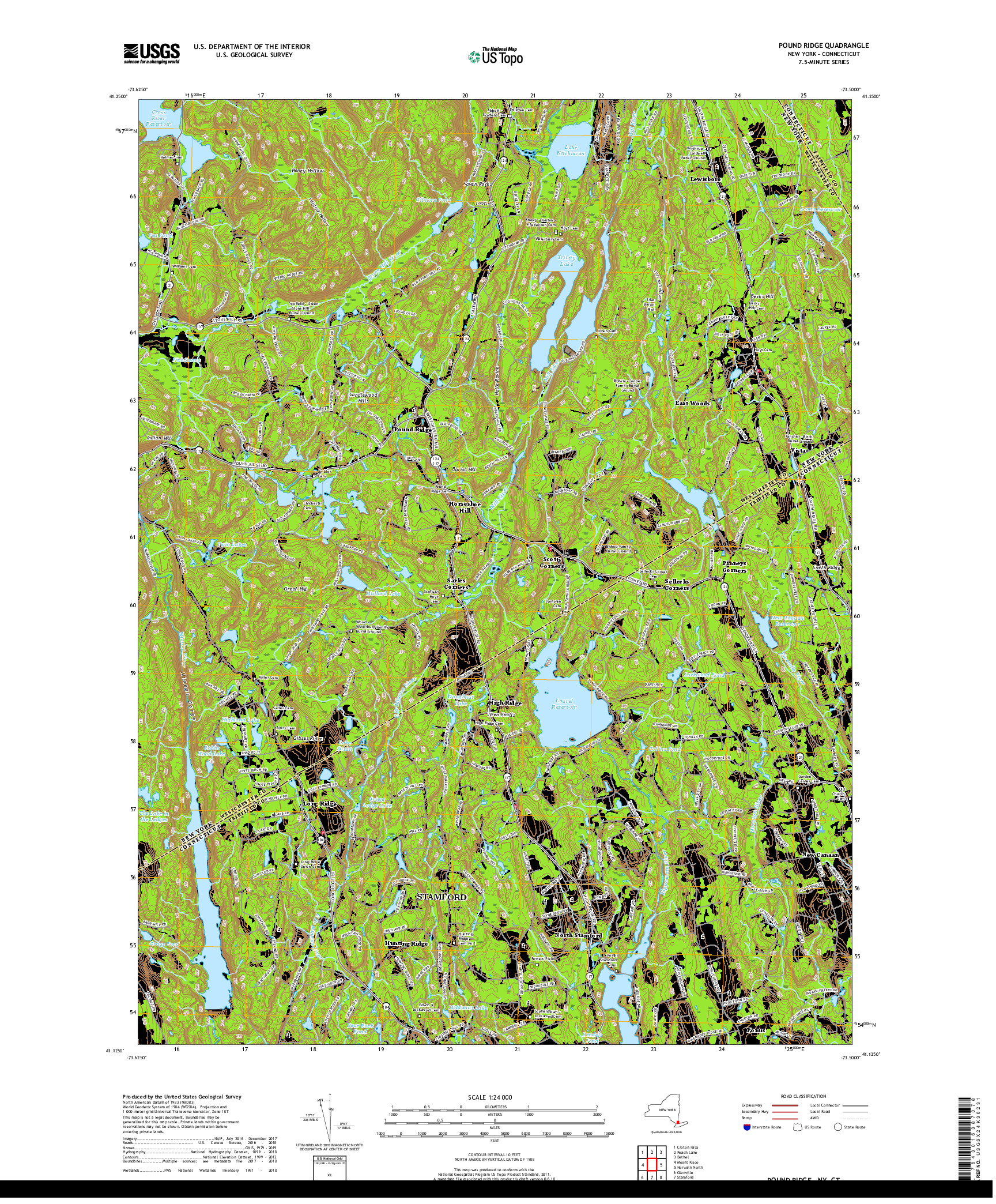 USGS US TOPO 7.5-MINUTE MAP FOR POUND RIDGE, NY,CT 2019