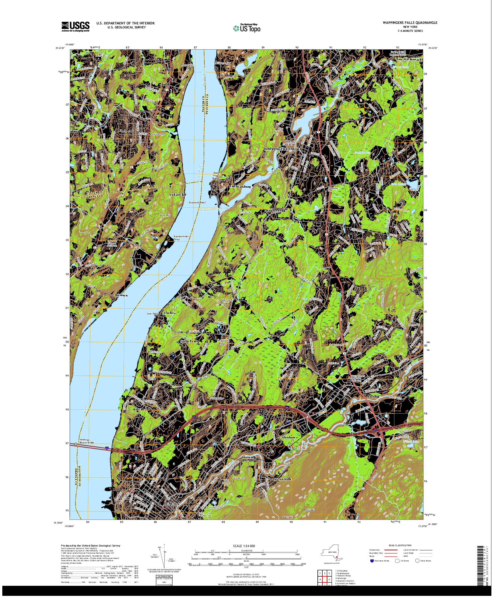 USGS US TOPO 7.5-MINUTE MAP FOR WAPPINGERS FALLS, NY 2019