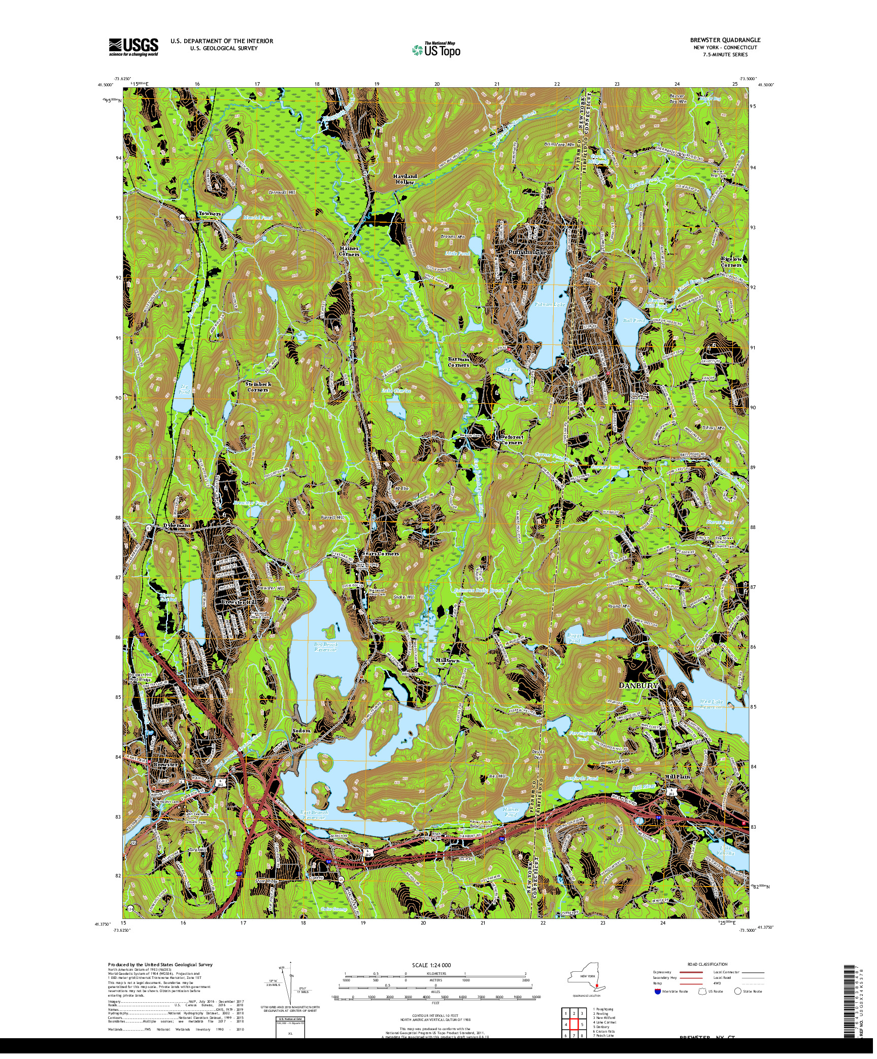 USGS US TOPO 7.5-MINUTE MAP FOR BREWSTER, NY,CT 2019