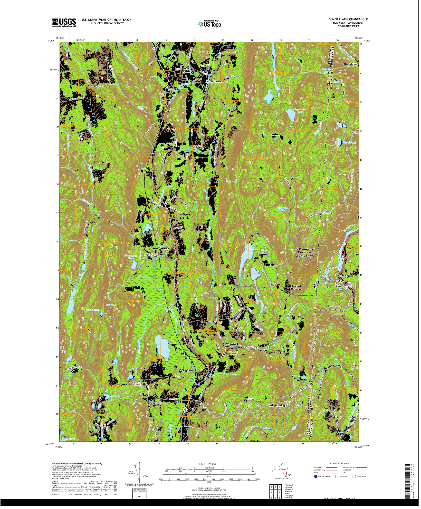 USGS US TOPO 7.5-MINUTE MAP FOR DOVER PLAINS, NY,CT 2019