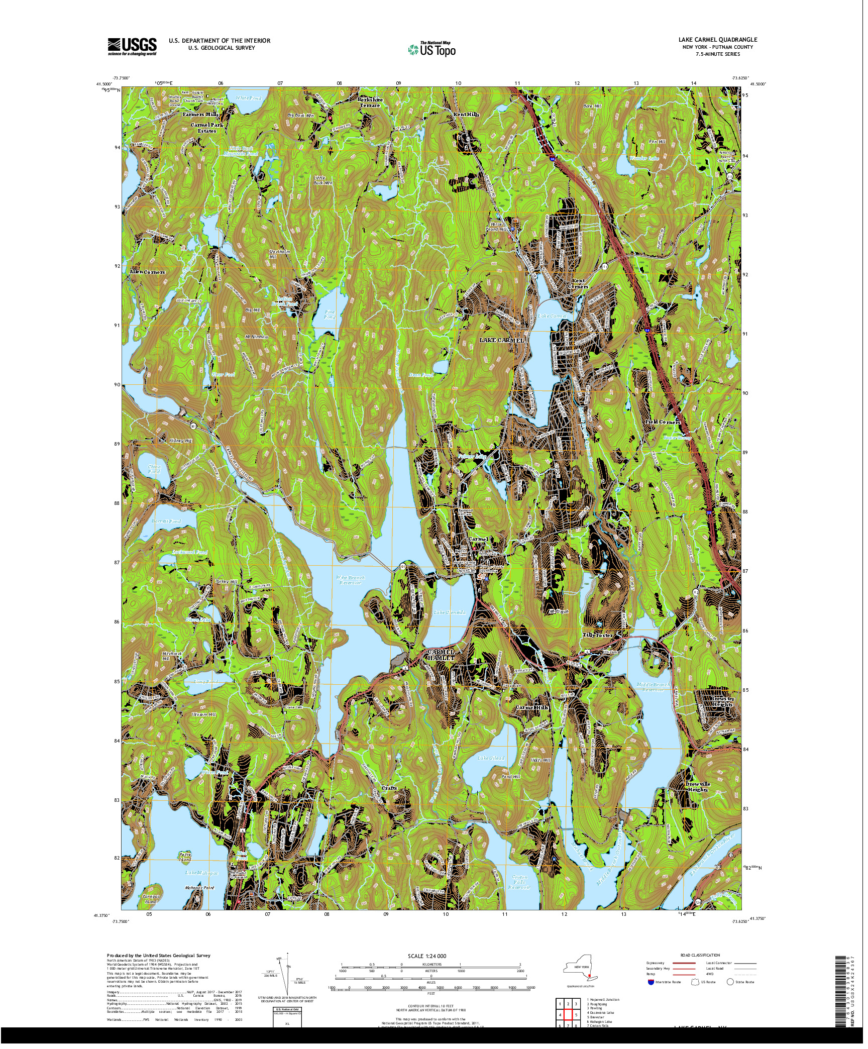 USGS US TOPO 7.5-MINUTE MAP FOR LAKE CARMEL, NY 2019
