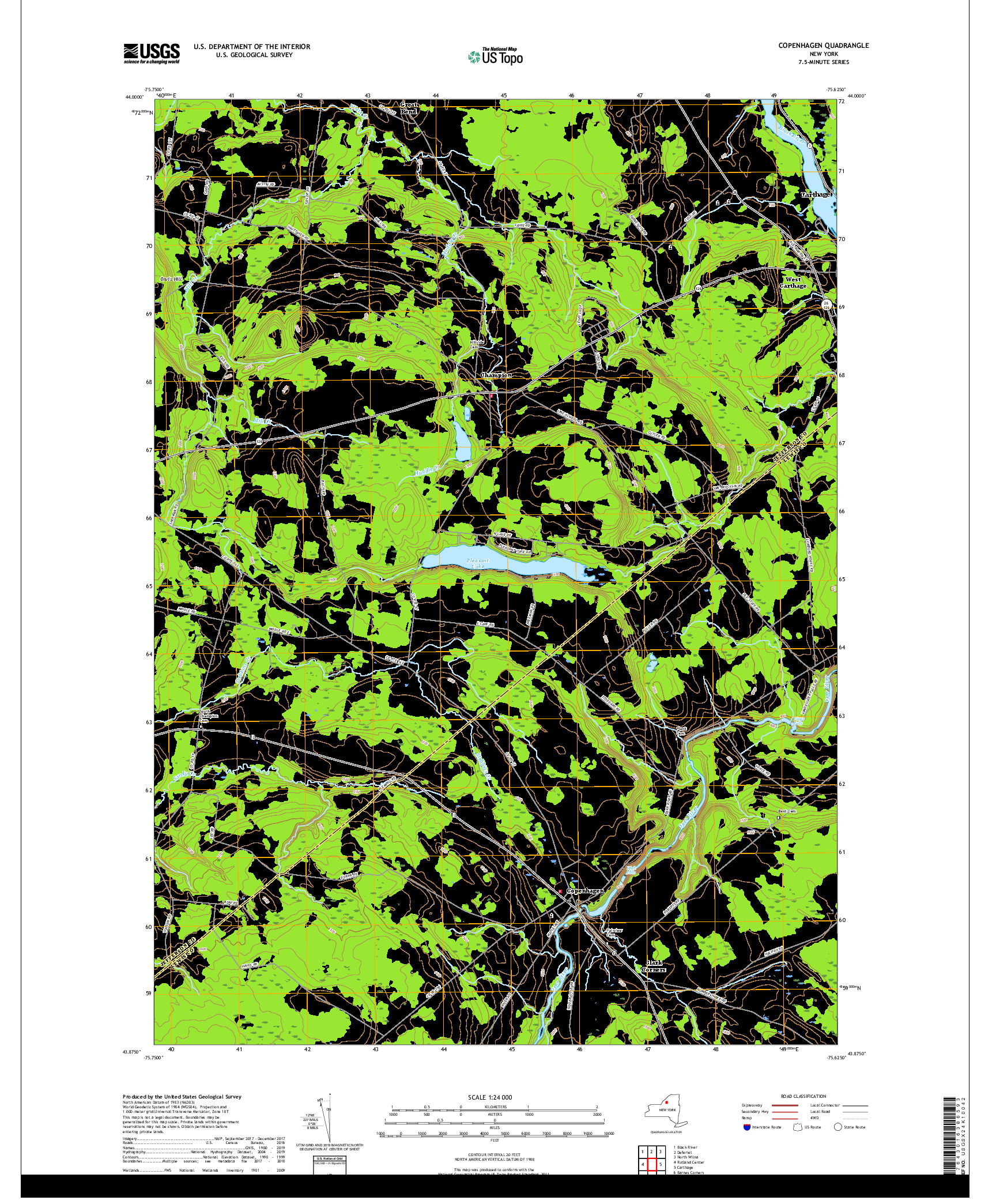 USGS US TOPO 7.5-MINUTE MAP FOR COPENHAGEN, NY 2019