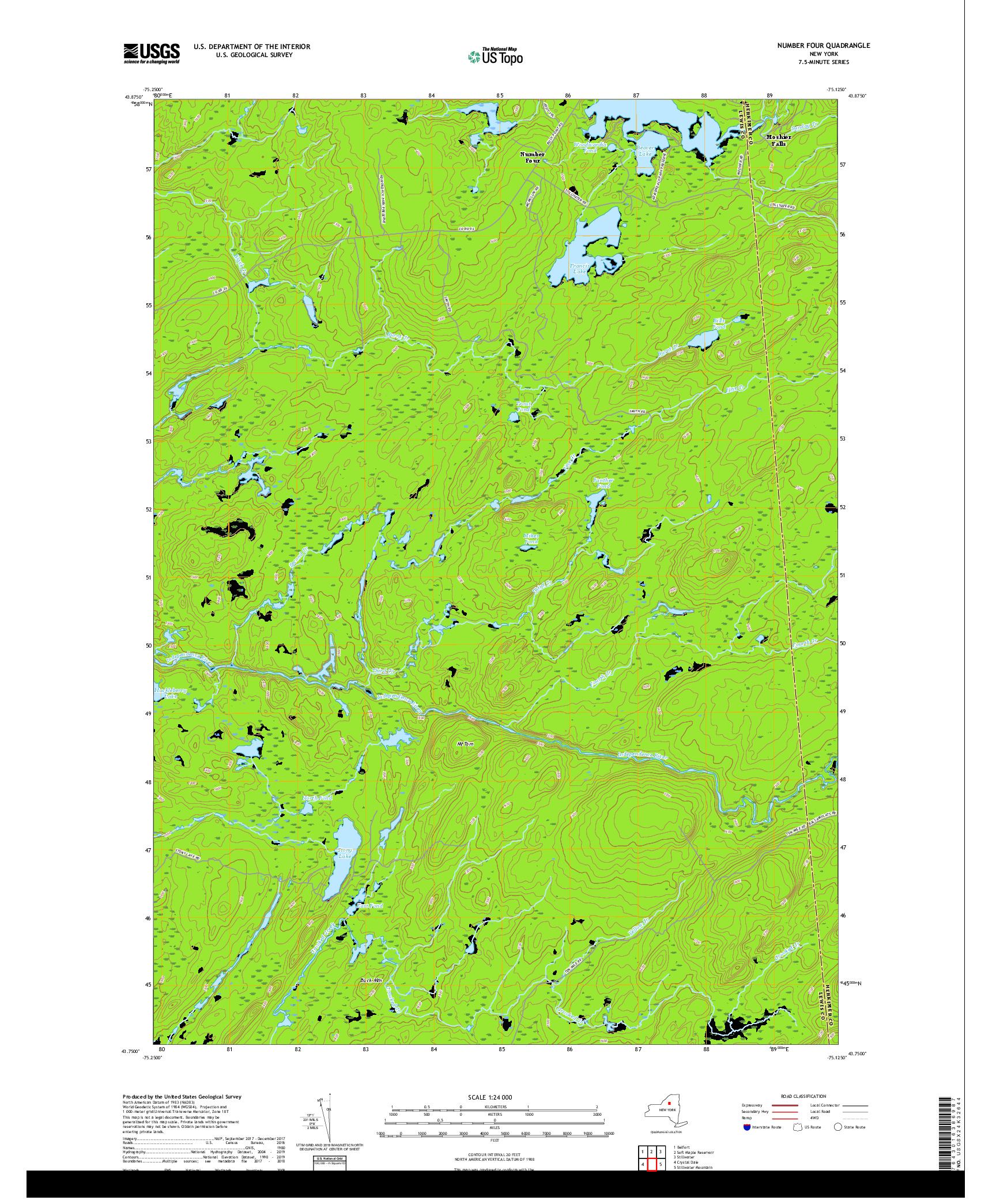 USGS US TOPO 7.5-MINUTE MAP FOR NUMBER FOUR, NY 2019