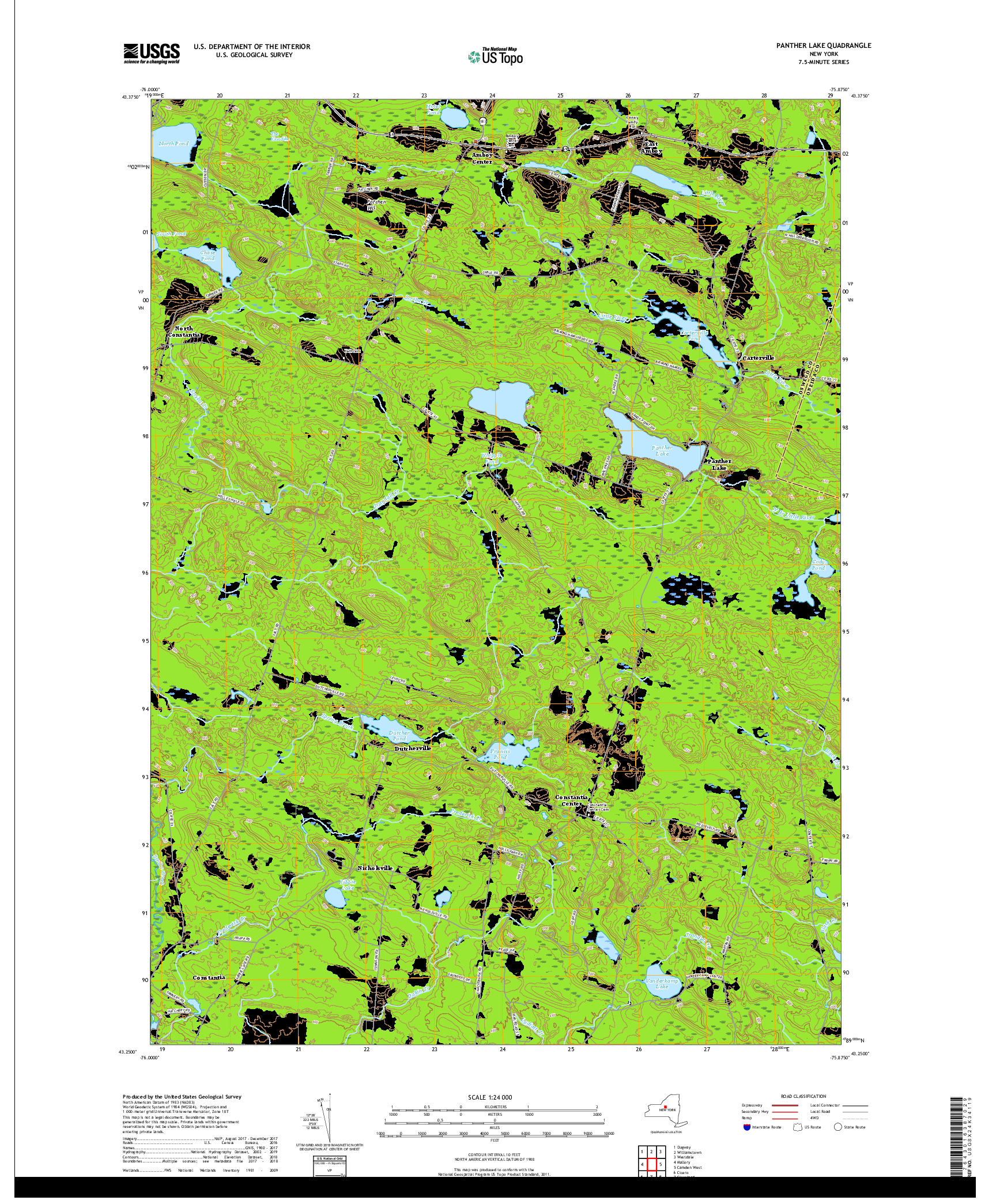 USGS US TOPO 7.5-MINUTE MAP FOR PANTHER LAKE, NY 2019