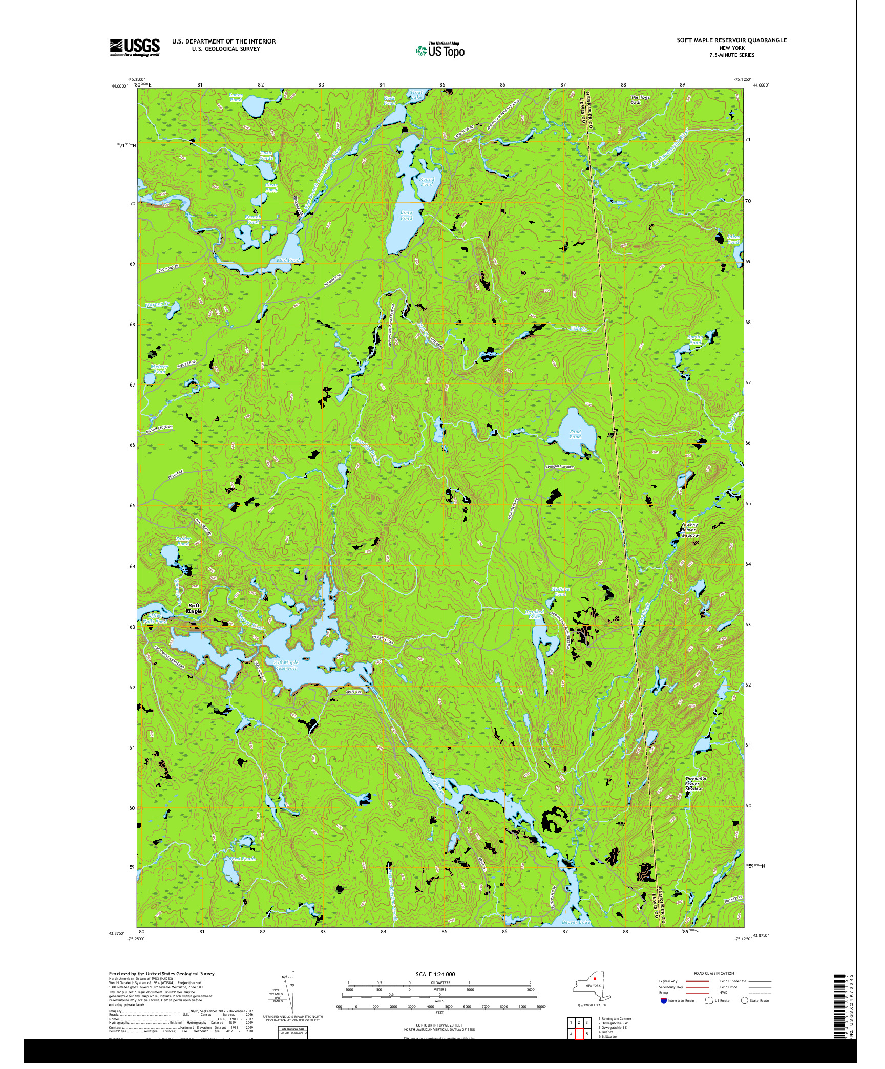 USGS US TOPO 7.5-MINUTE MAP FOR SOFT MAPLE RESERVOIR, NY 2019