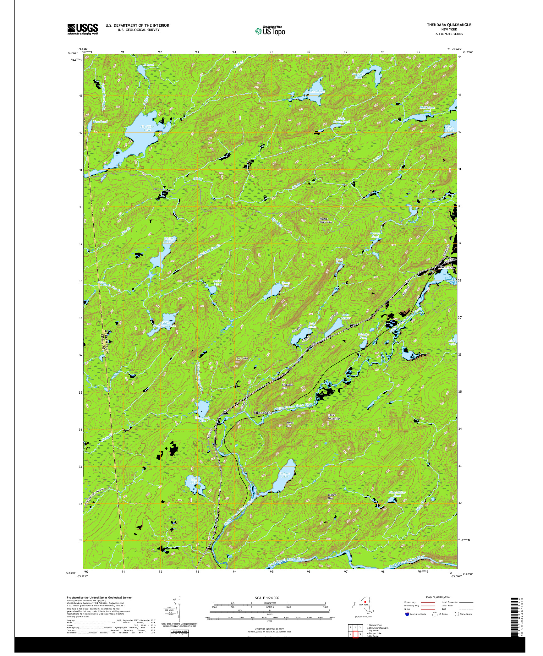 USGS US TOPO 7.5-MINUTE MAP FOR THENDARA, NY 2019