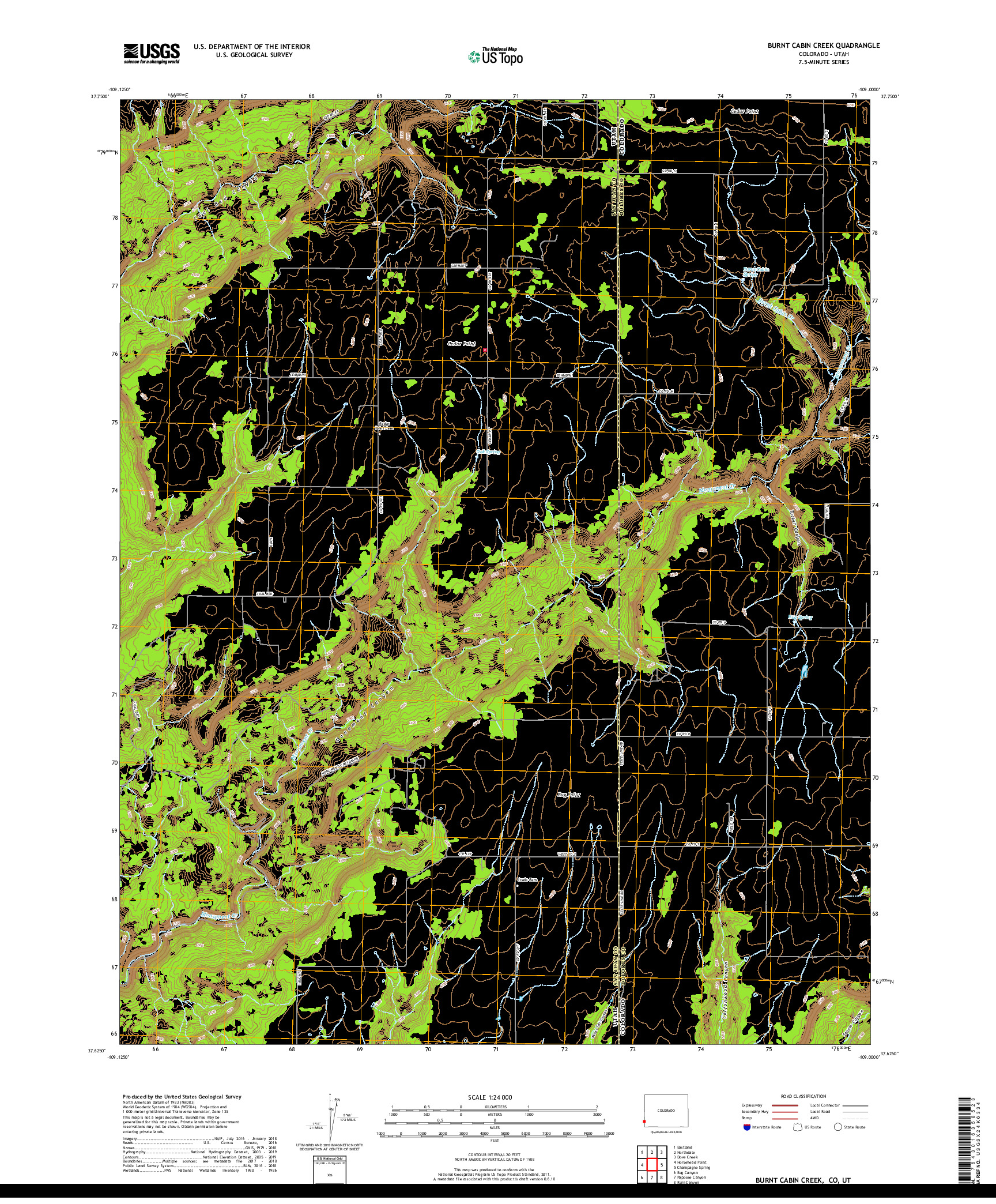 USGS US TOPO 7.5-MINUTE MAP FOR BURNT CABIN CREEK, CO,UT 2019