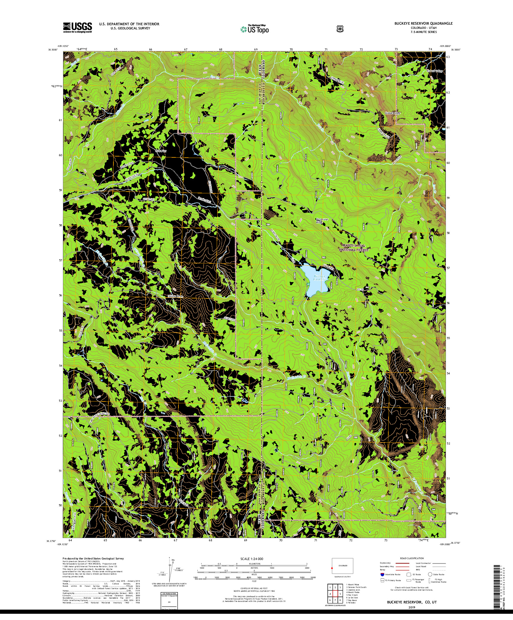 USGS US TOPO 7.5-MINUTE MAP FOR BUCKEYE RESERVOIR, CO,UT 2019