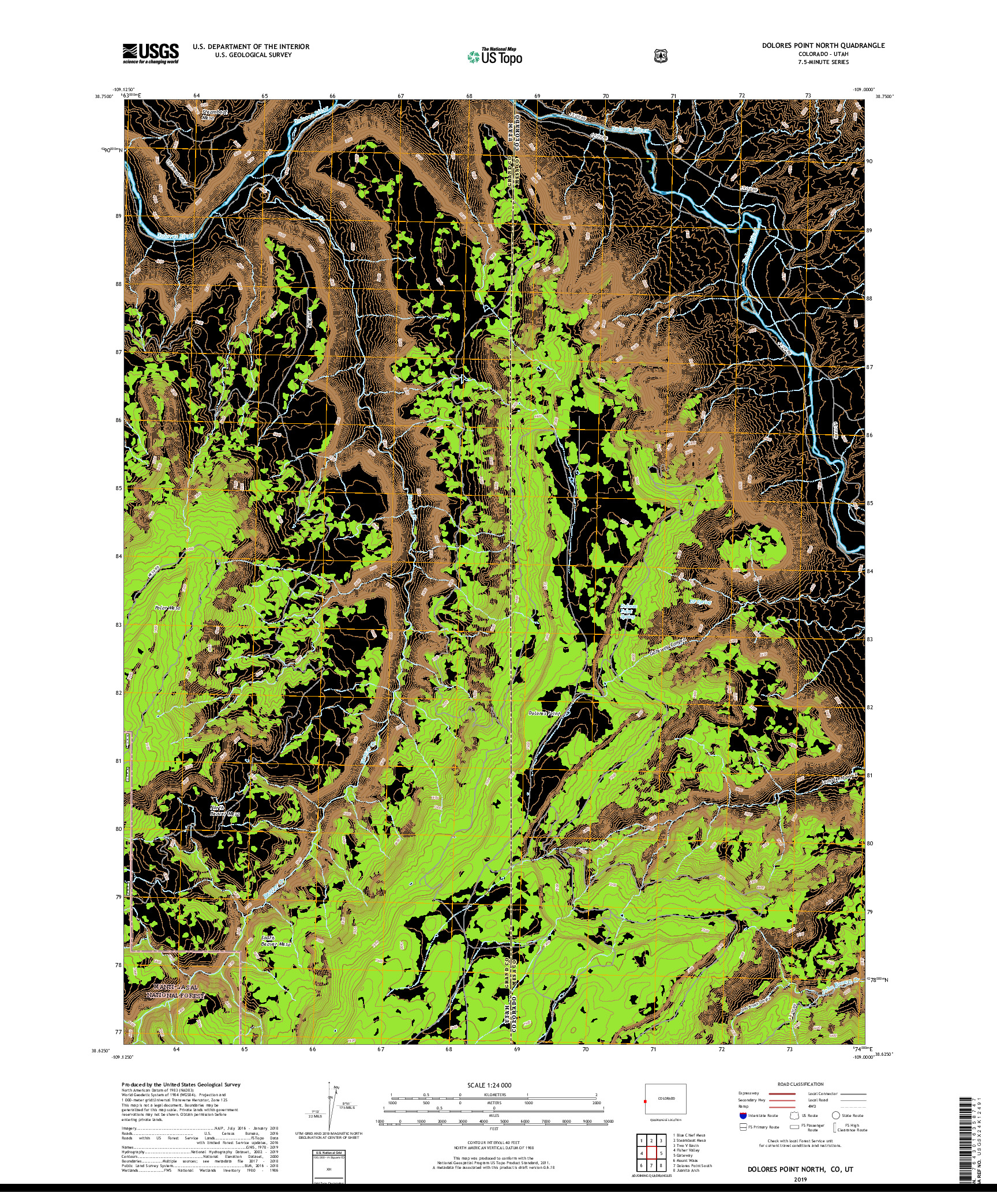 USGS US TOPO 7.5-MINUTE MAP FOR DOLORES POINT NORTH, CO,UT 2019