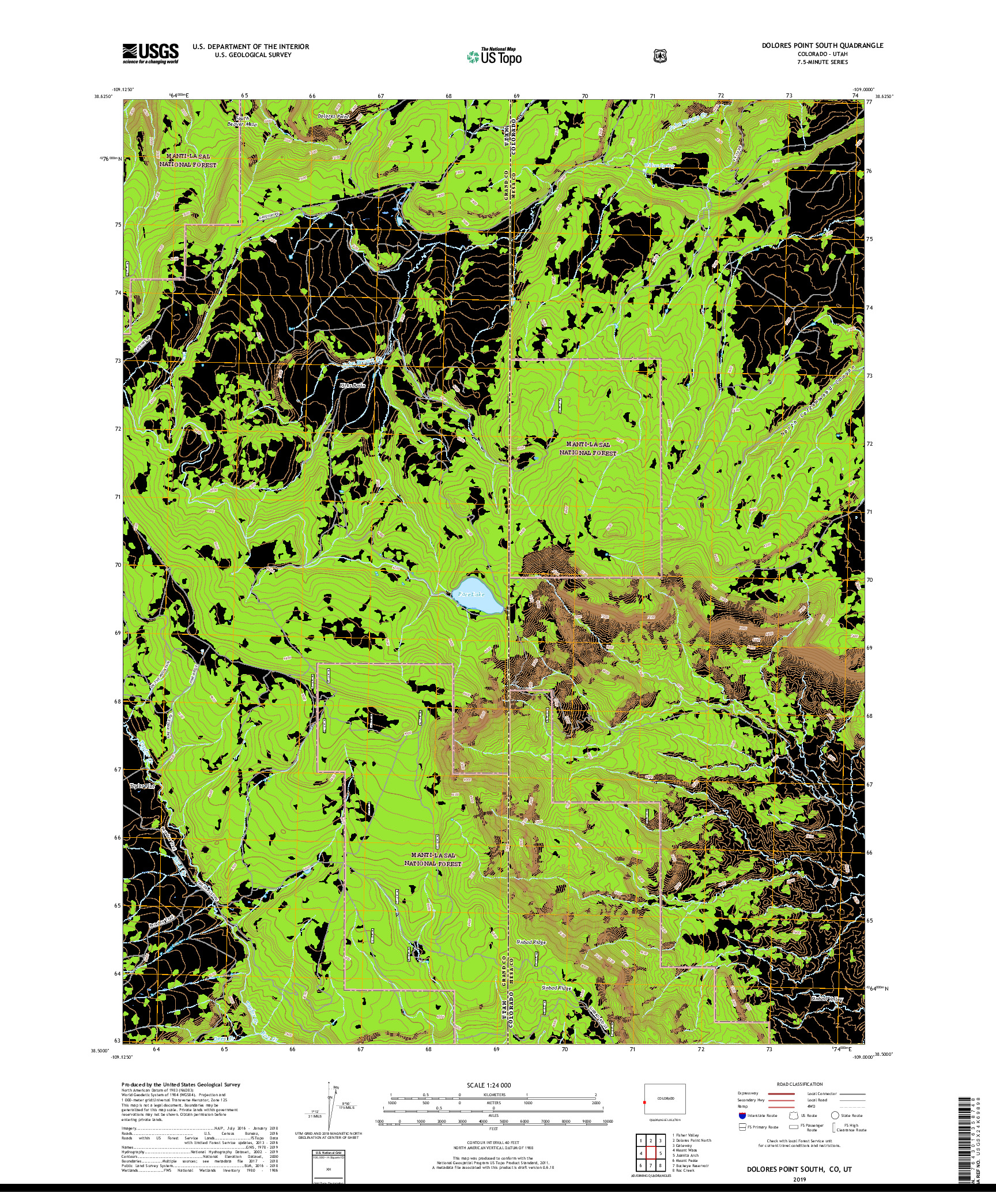 USGS US TOPO 7.5-MINUTE MAP FOR DOLORES POINT SOUTH, CO,UT 2019