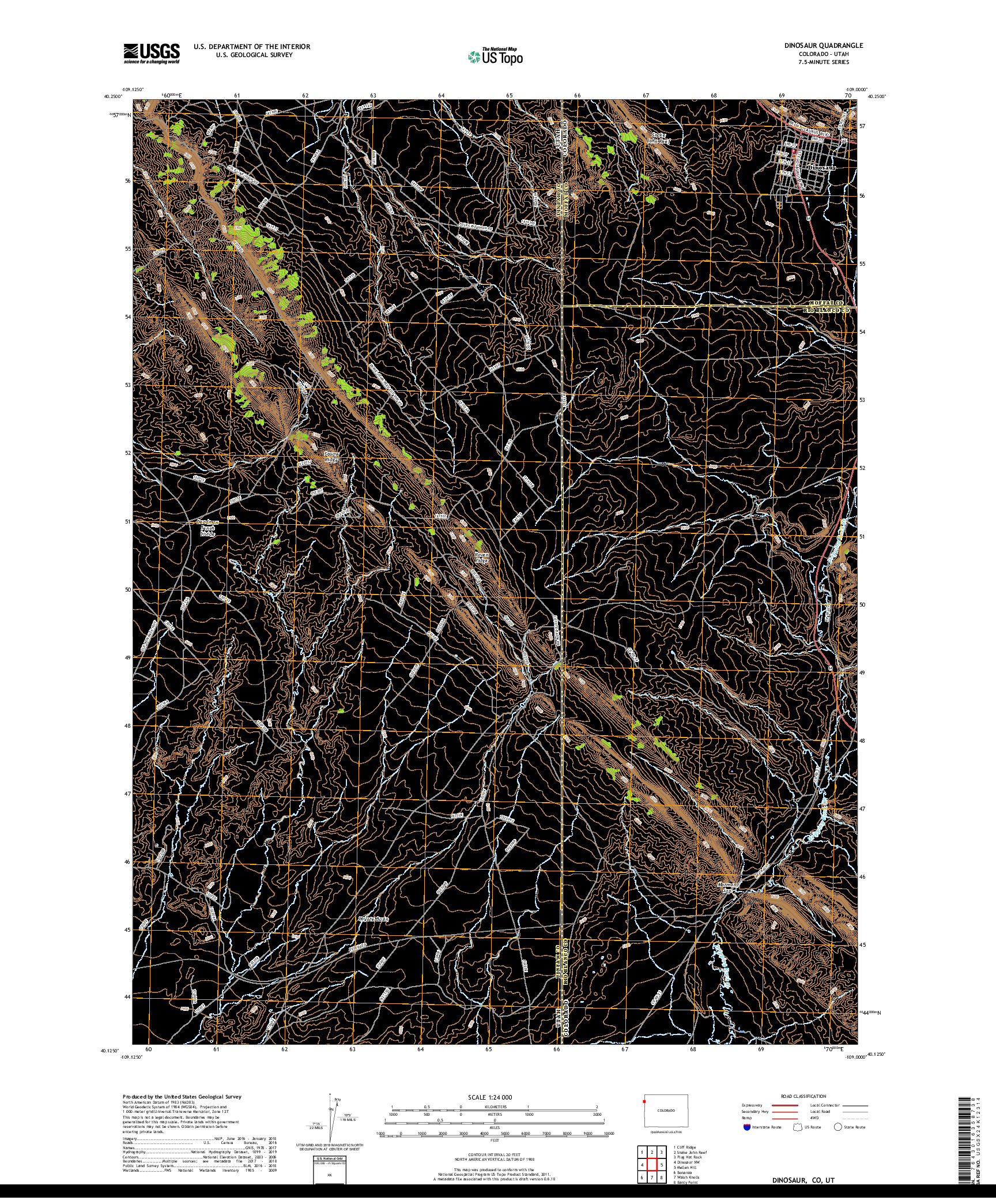 USGS US TOPO 7.5-MINUTE MAP FOR DINOSAUR, CO,UT 2019