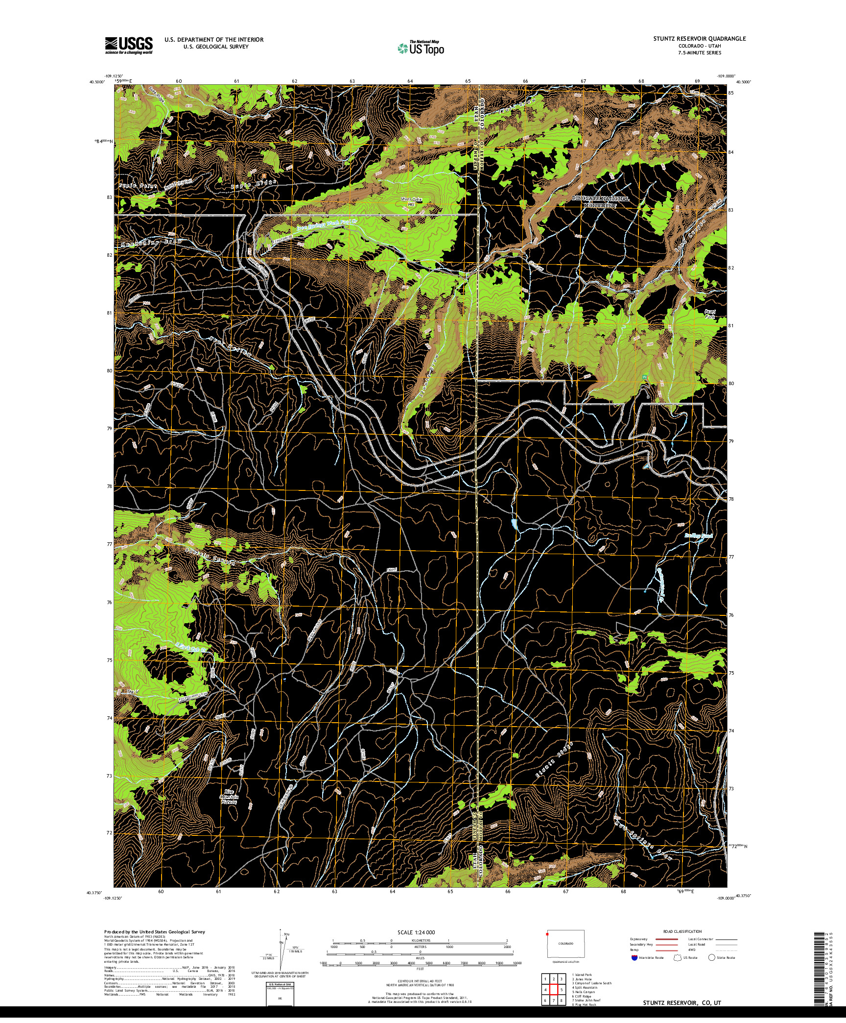 USGS US TOPO 7.5-MINUTE MAP FOR STUNTZ RESERVOIR, CO,UT 2019
