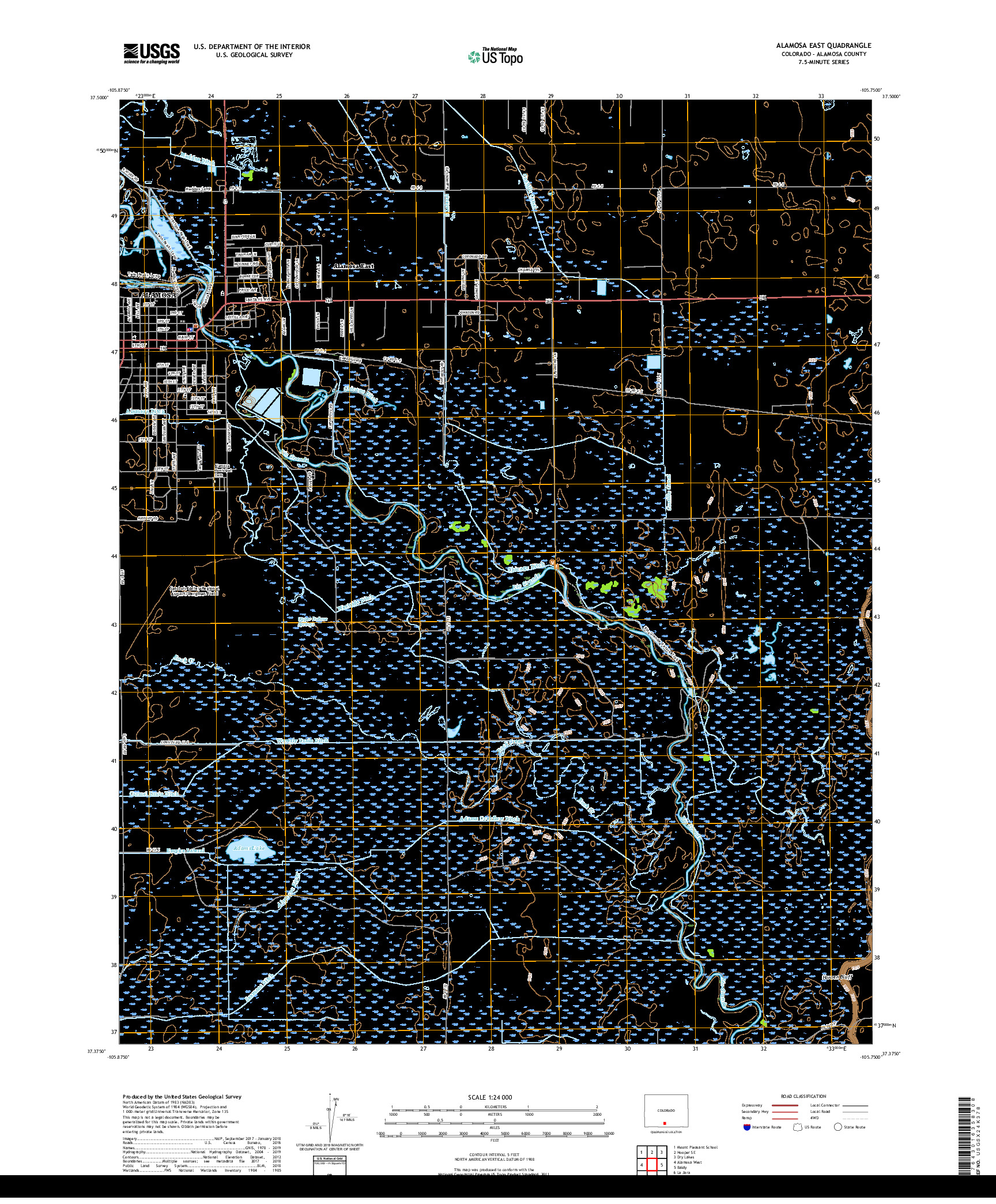 USGS US TOPO 7.5-MINUTE MAP FOR ALAMOSA EAST, CO 2019