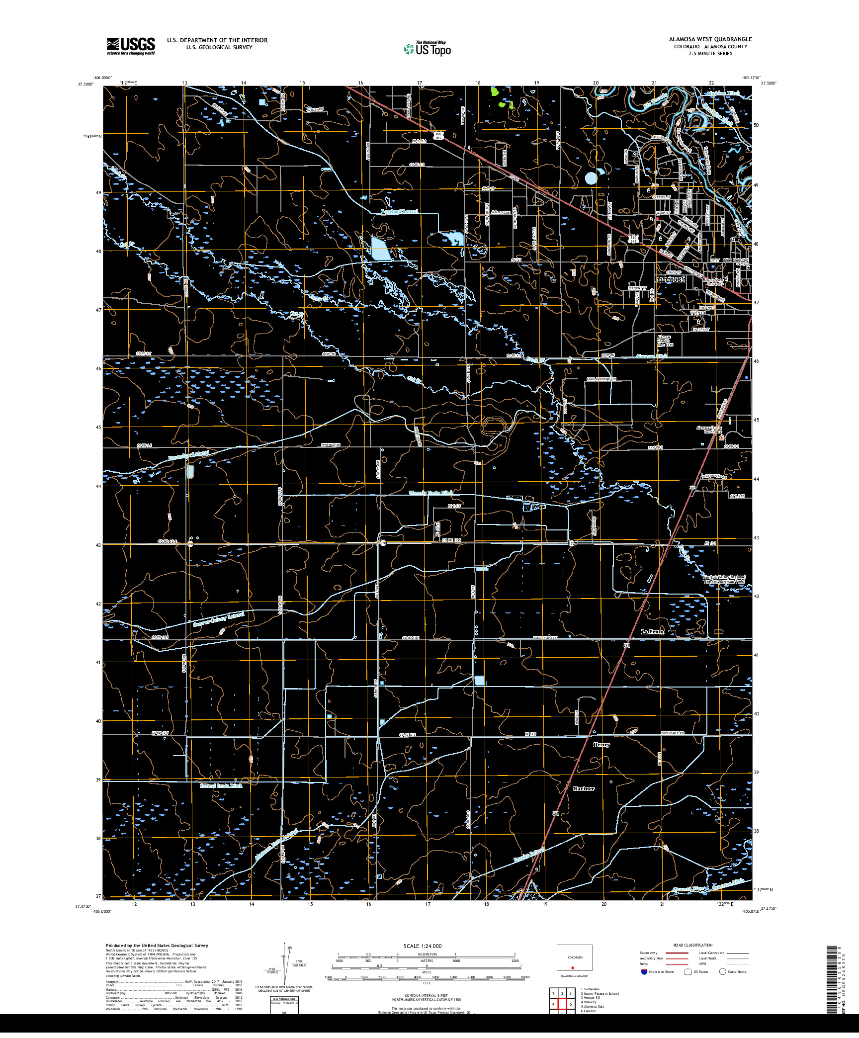 USGS US TOPO 7.5-MINUTE MAP FOR ALAMOSA WEST, CO 2019