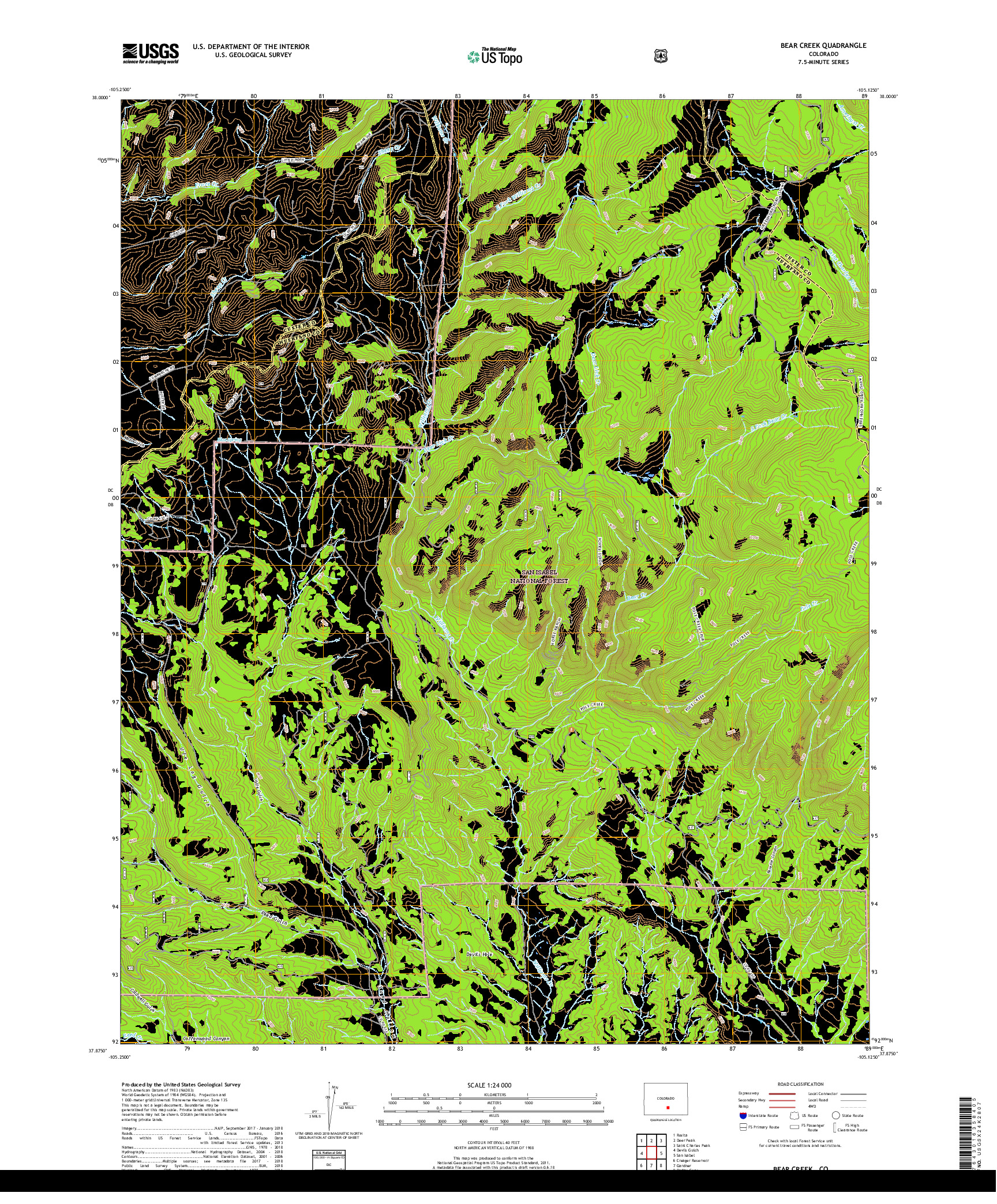 USGS US TOPO 7.5-MINUTE MAP FOR BEAR CREEK, CO 2019