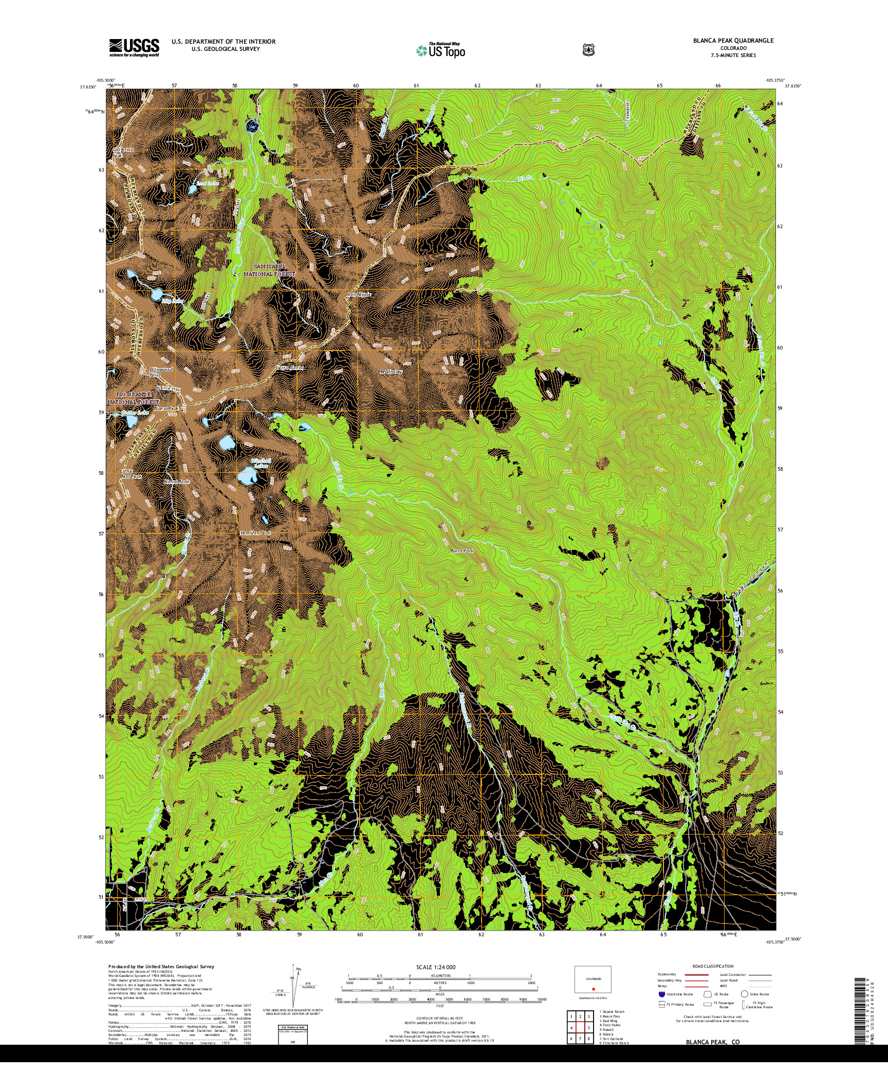 USGS US TOPO 7.5-MINUTE MAP FOR BLANCA PEAK, CO 2019