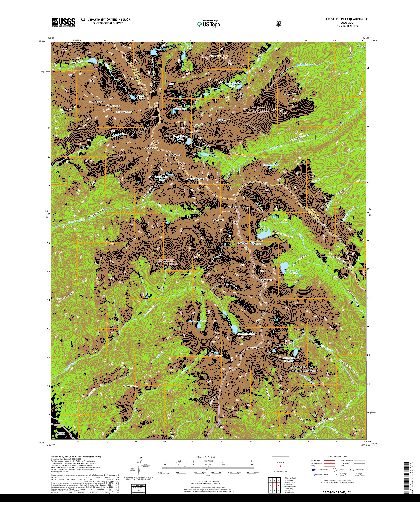 USGS US TOPO 7.5-MINUTE MAP FOR CRESTONE PEAK, CO 2019