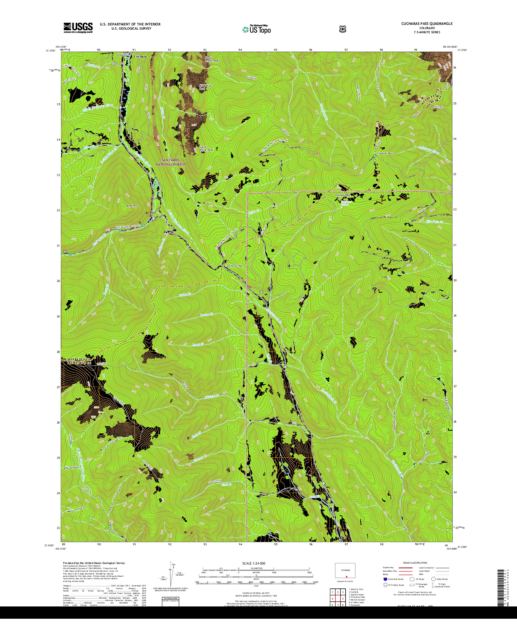 USGS US TOPO 7.5-MINUTE MAP FOR CUCHARAS PASS, CO 2019