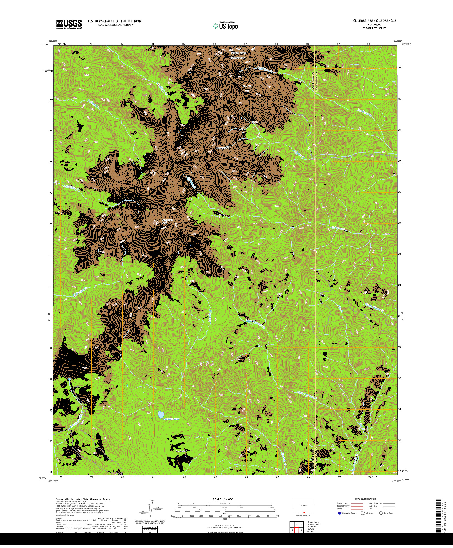 USGS US TOPO 7.5-MINUTE MAP FOR CULEBRA PEAK, CO 2019