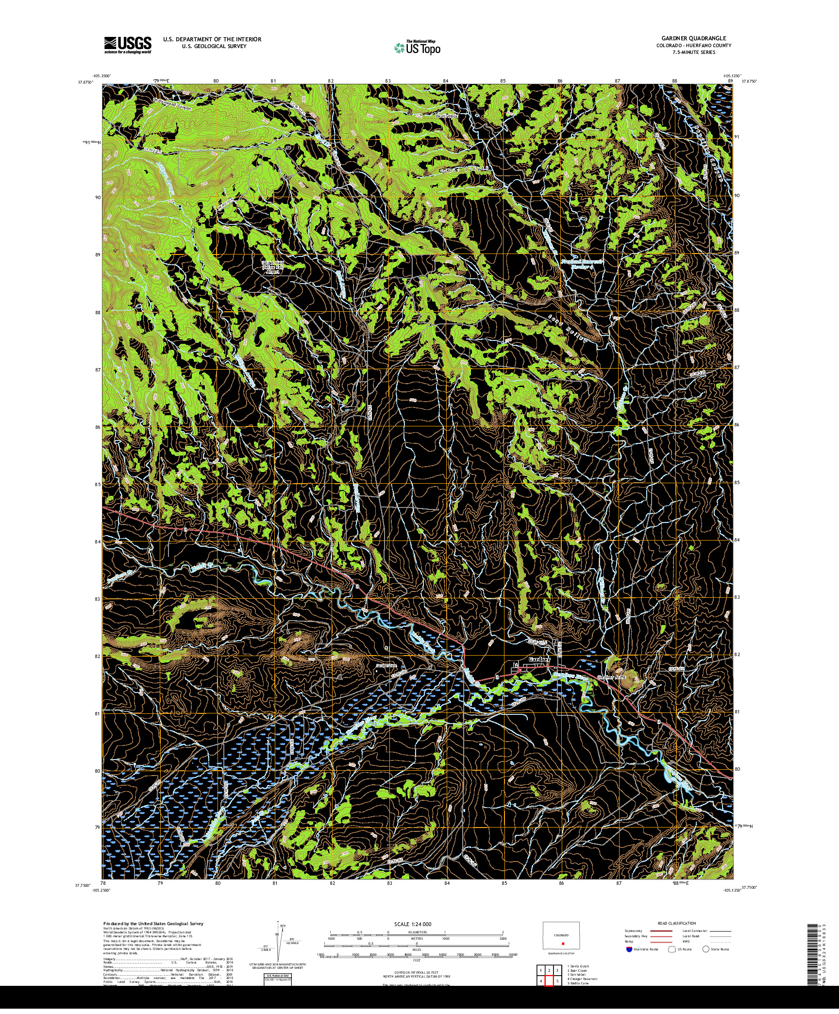 USGS US TOPO 7.5-MINUTE MAP FOR GARDNER, CO 2019