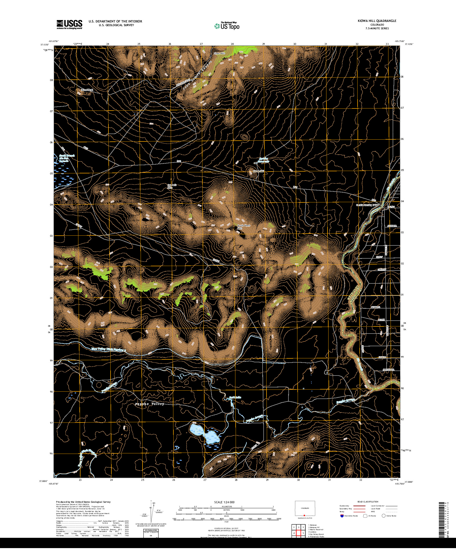 USGS US TOPO 7.5-MINUTE MAP FOR KIOWA HILL, CO 2019