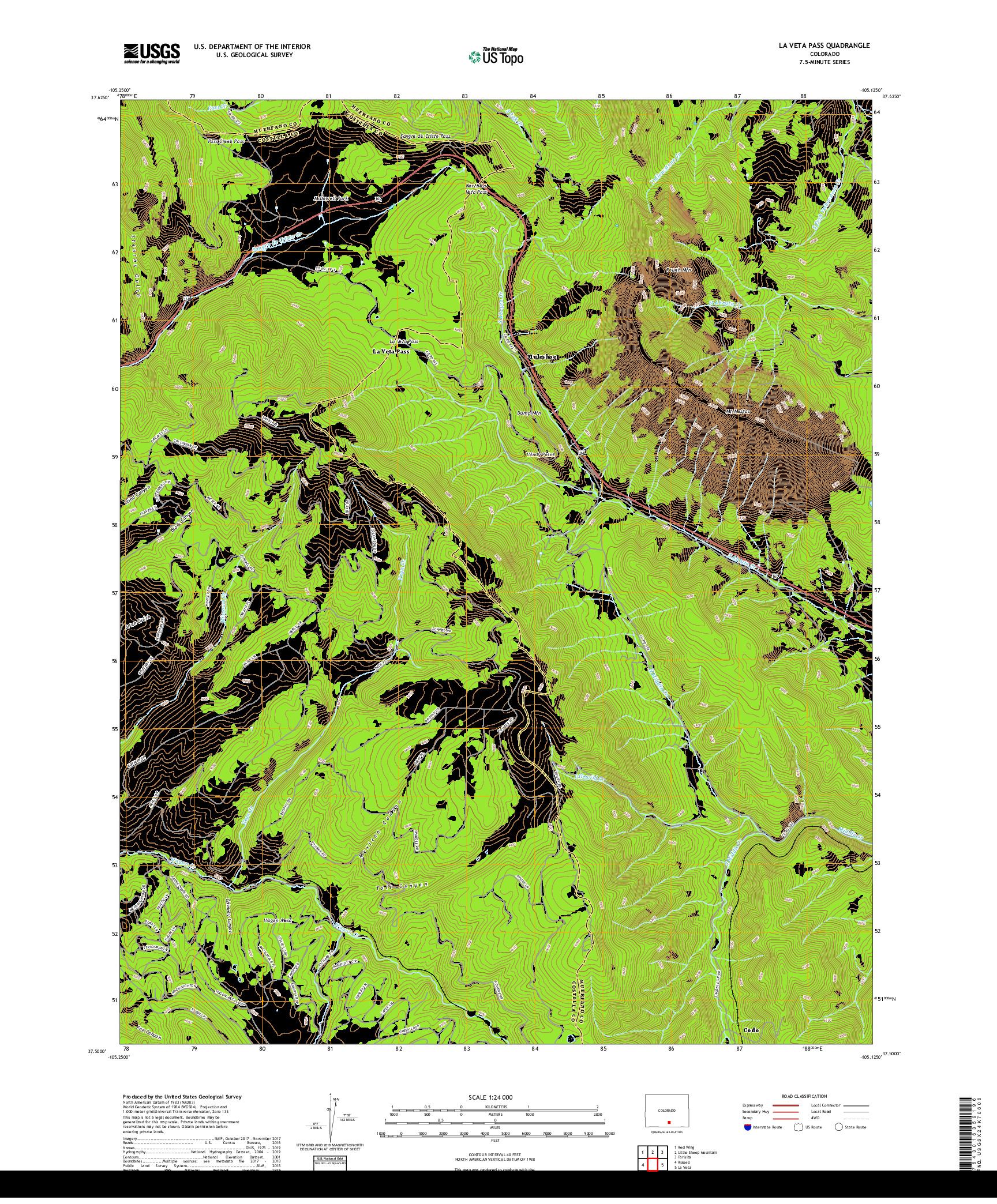 USGS US TOPO 7.5-MINUTE MAP FOR LA VETA PASS, CO 2019