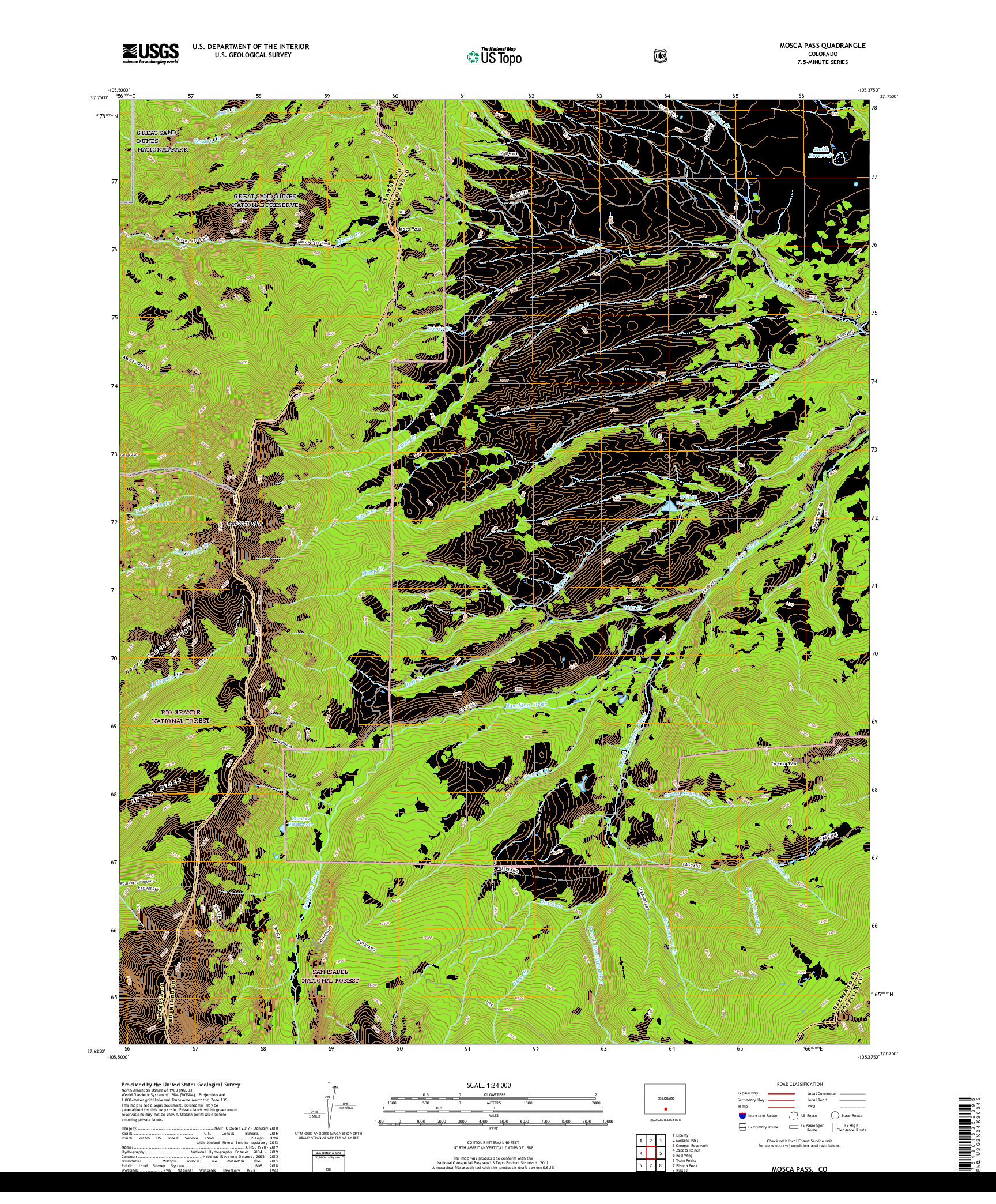 USGS US TOPO 7.5-MINUTE MAP FOR MOSCA PASS, CO 2019