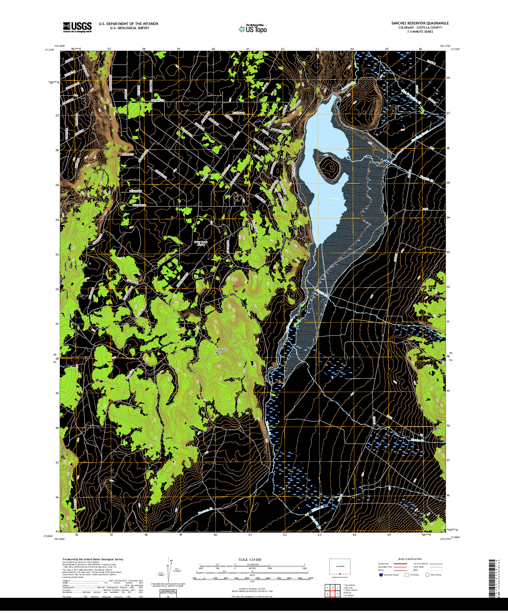 USGS US TOPO 7.5-MINUTE MAP FOR SANCHEZ RESERVOIR, CO 2019