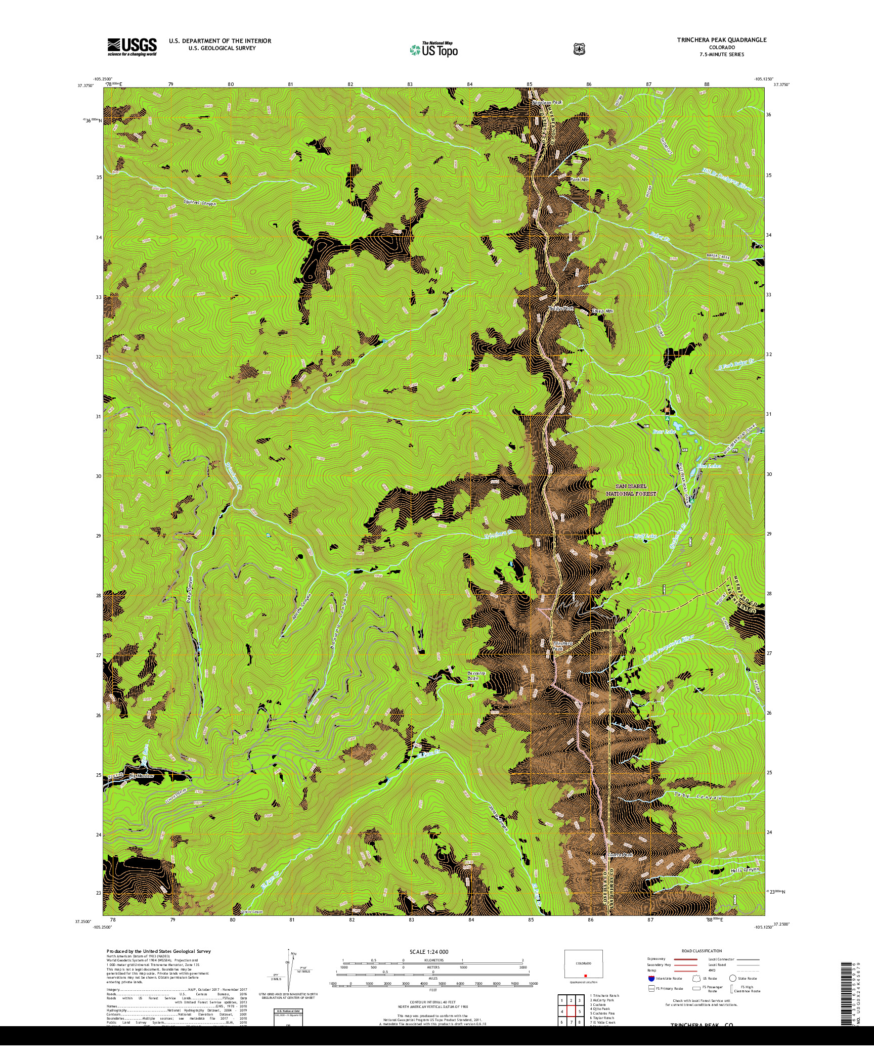 USGS US TOPO 7.5-MINUTE MAP FOR TRINCHERA PEAK, CO 2019