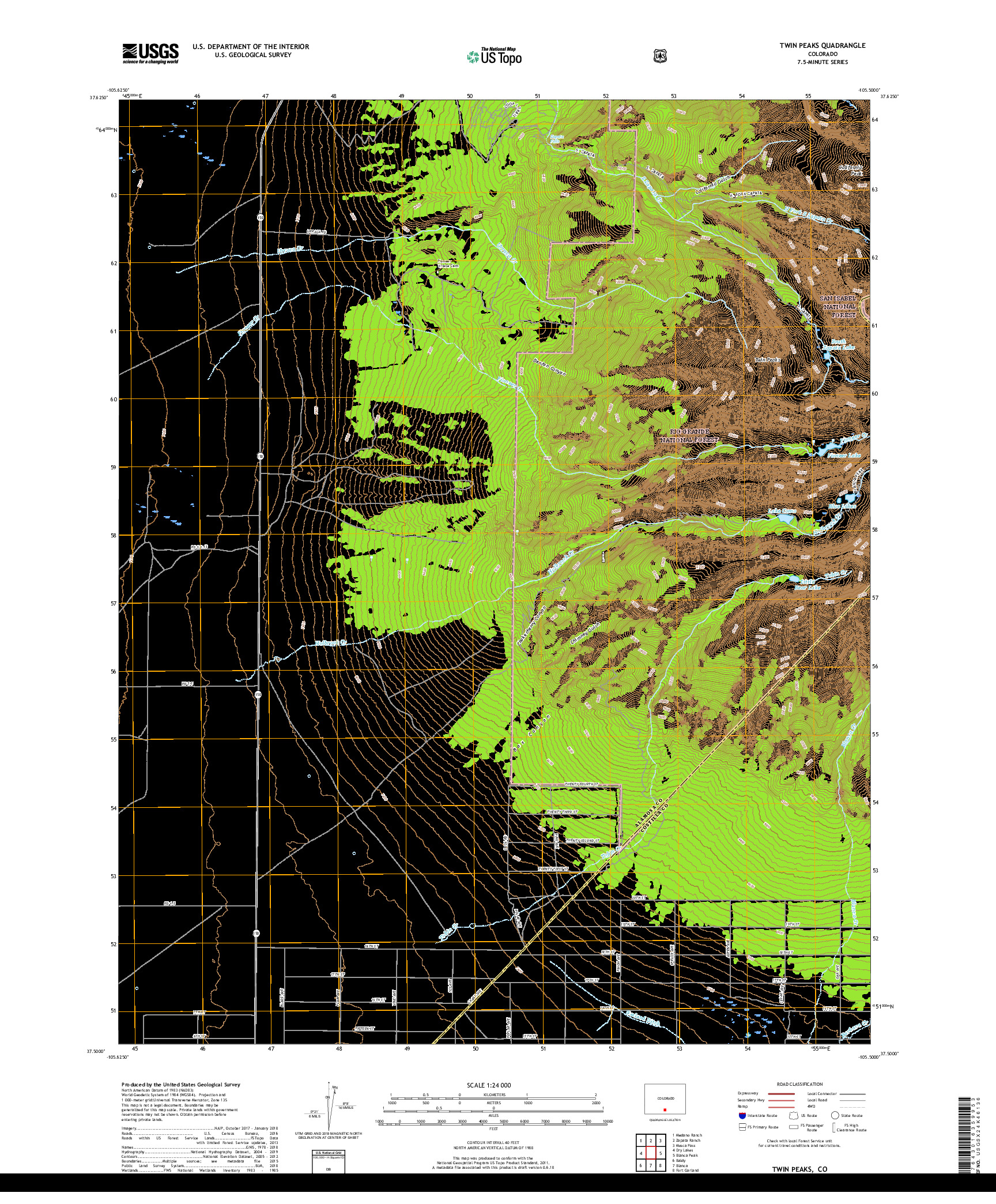 USGS US TOPO 7.5-MINUTE MAP FOR TWIN PEAKS, CO 2019